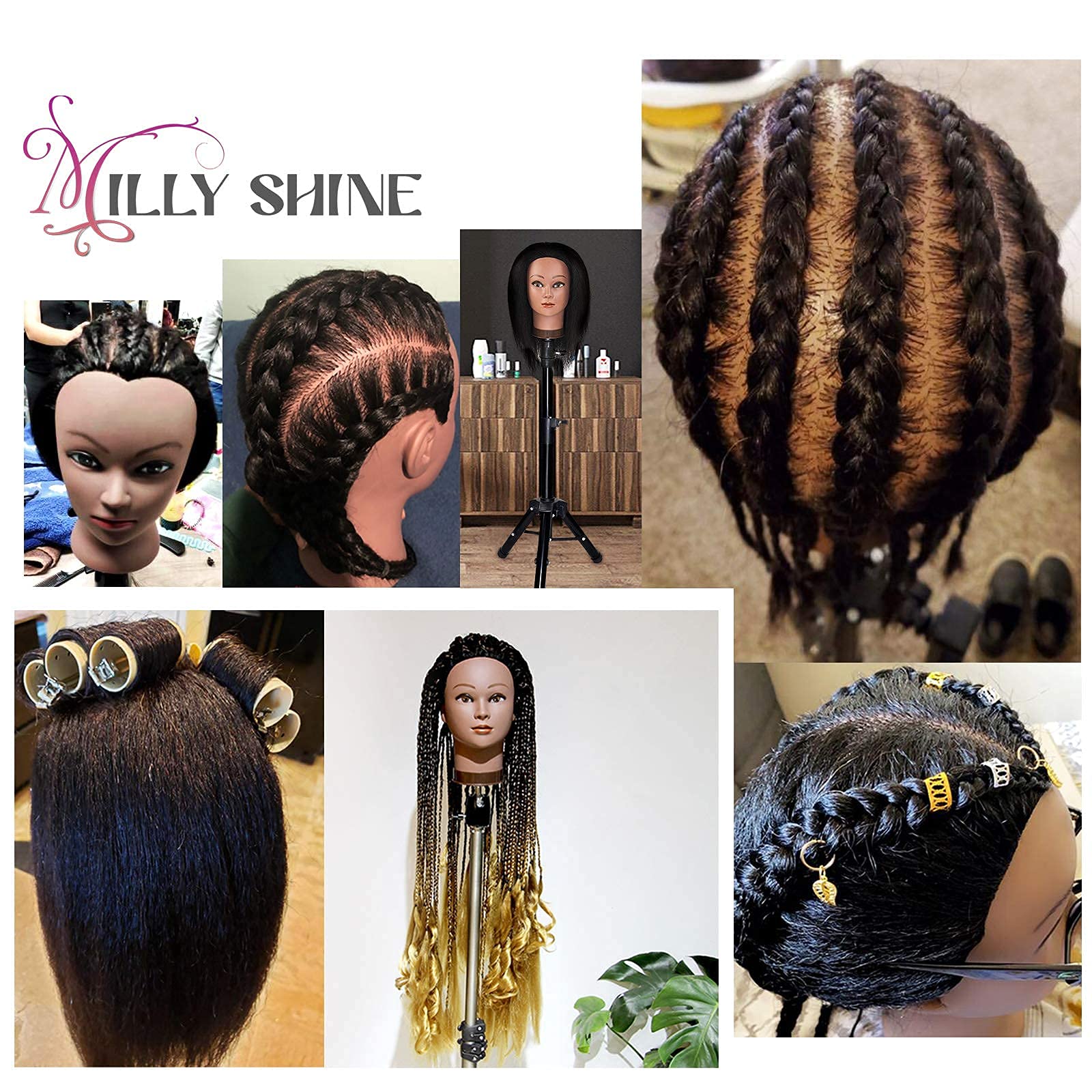 White Smoke MILLYSHINE Mannequin Head With Human Hair,16",Braiding Styling Doll Head,Beauty School Manikin Head,Curling Dyeing Hairdresser Practice Training Head