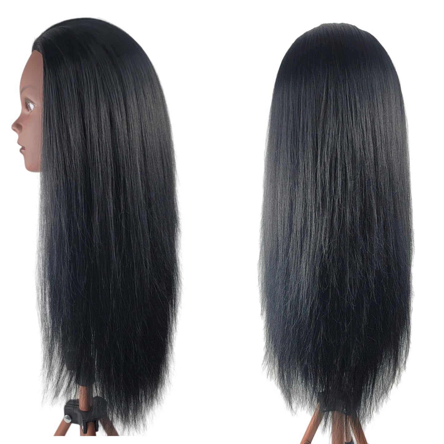White Smoke Czrleaty Yaki Hair Mannequin Head for Braiding, Black Mannequin Head with Hair - 21" Training Doll Head for Kids Hair Styling or Braiding Practice