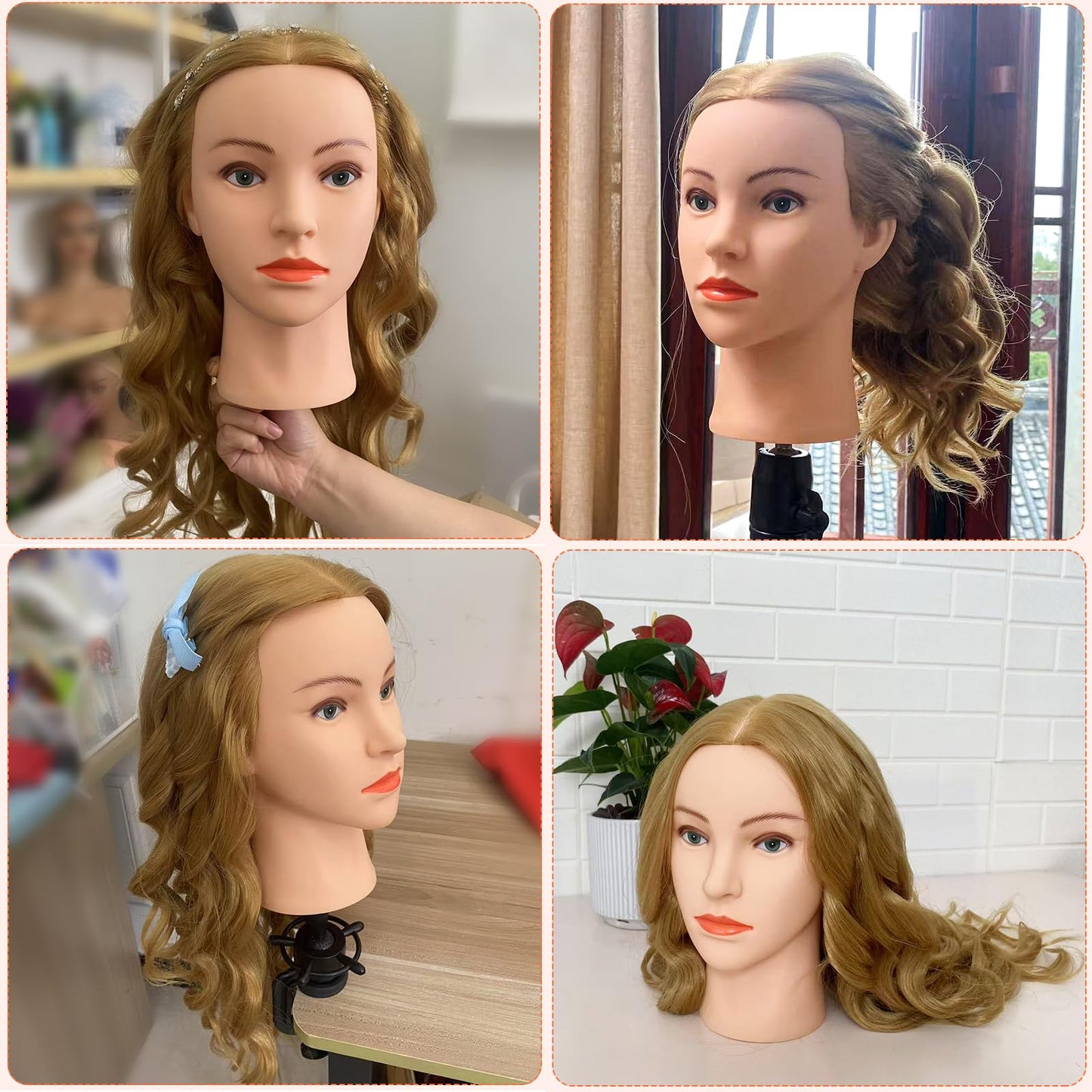 Light Gray Mannequin Head 80% Human Hair Cosmetology Mannequin Head Practice Hairstyles Training Head for Hairdresser(#27 Light Brown)