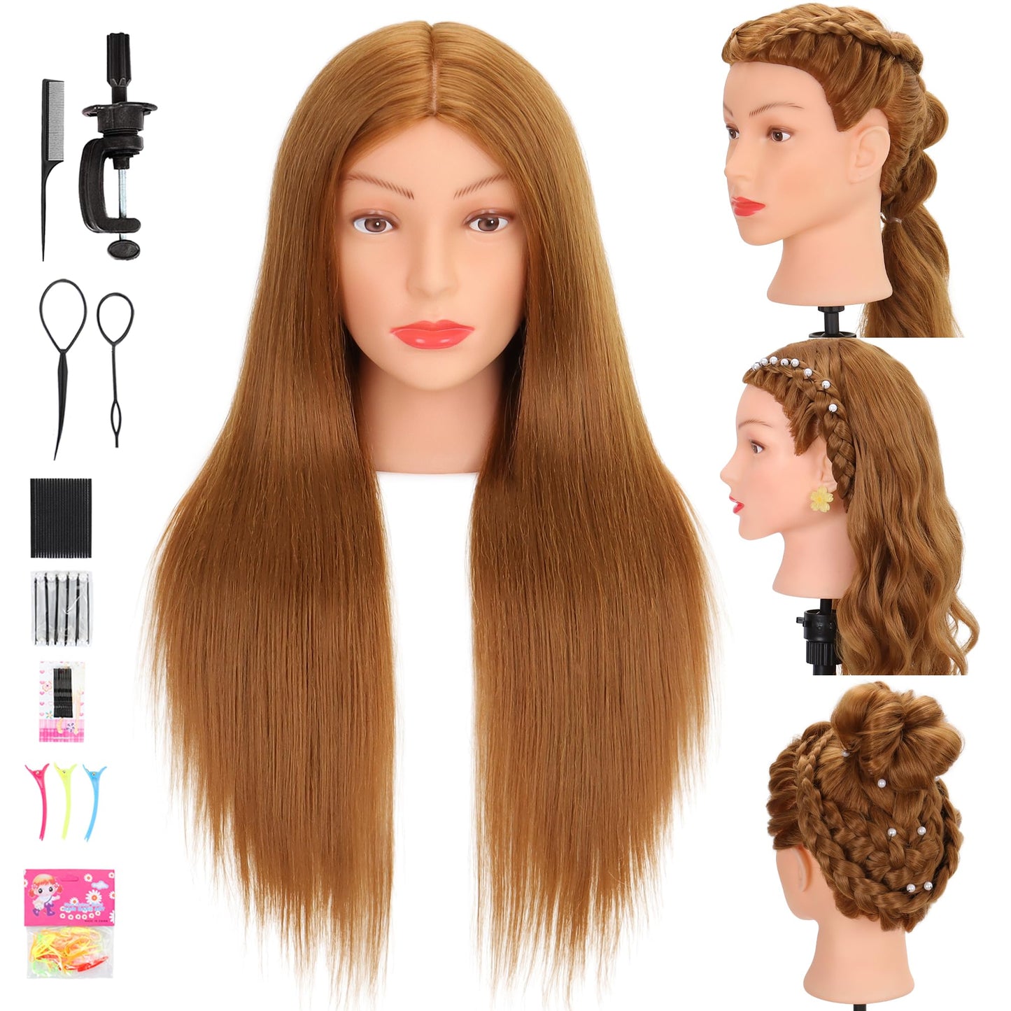 White Smoke Mannequin Head Human Hair 80% Real Hair Cosmetology Mannequin Head for Braiding Styling Cutting 26-28” Doll Head with Clamp Tools (Blonde)