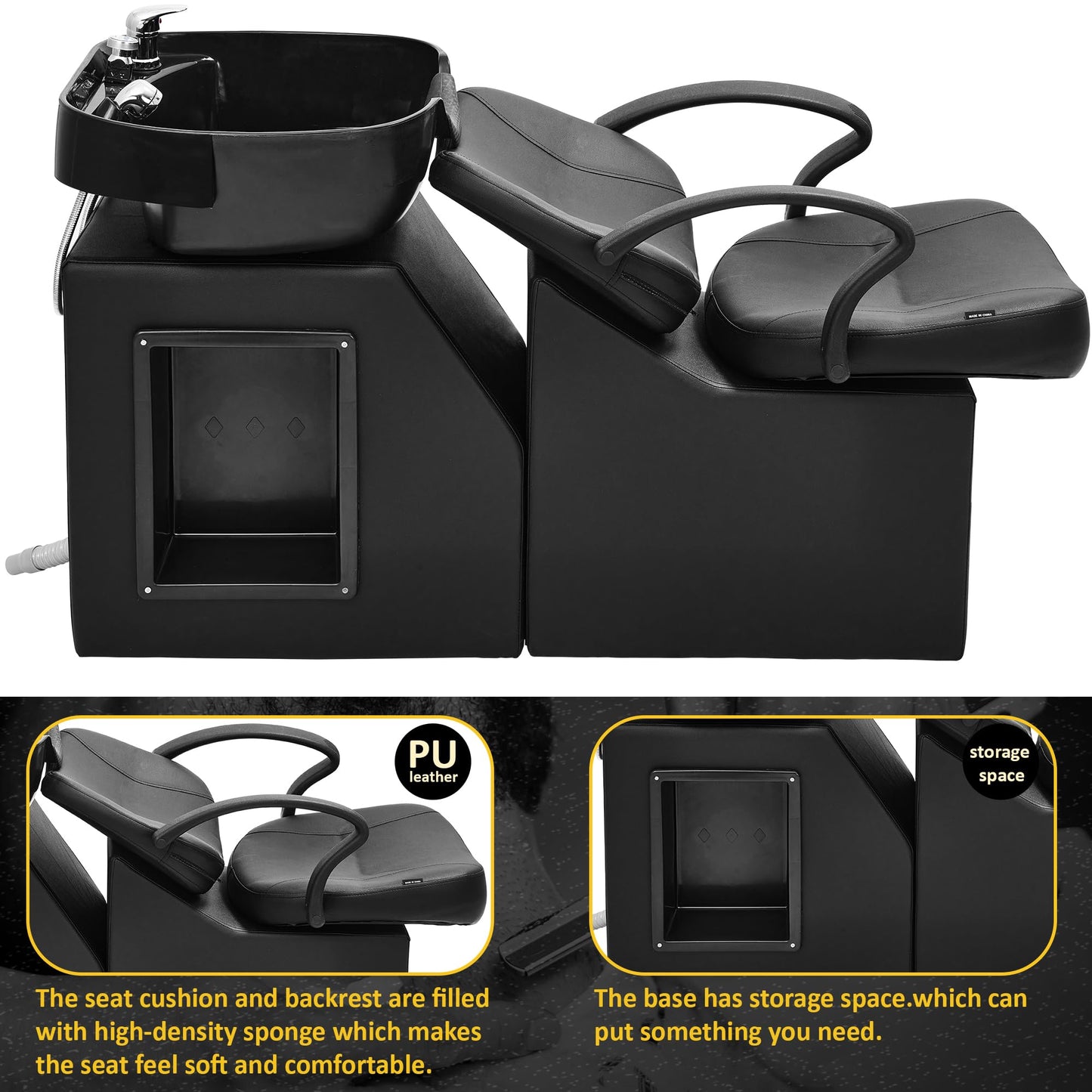 Dark Slate Gray Betisef ABS Plastic Shampoo Bowl Chair,Barber Backwash Chair, Hair washing station for Spa Beauty Salon