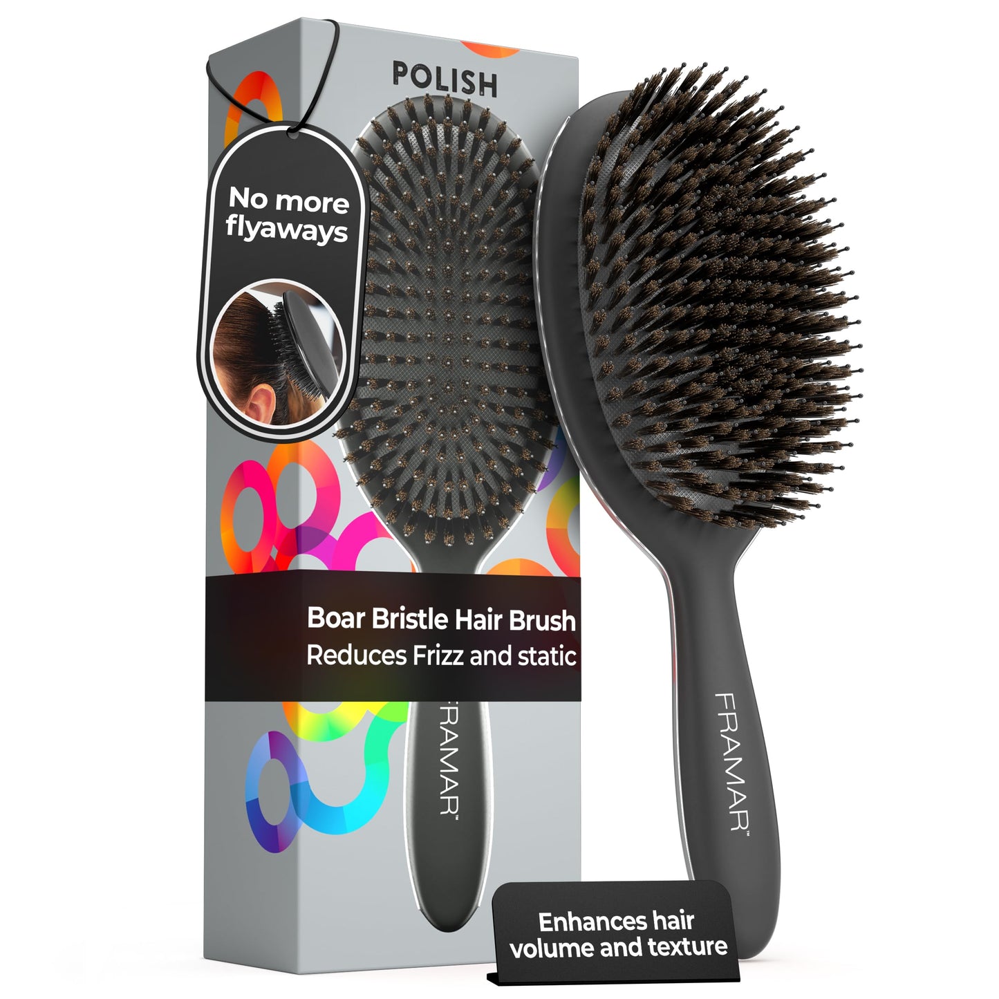 White Smoke FRAMAR Soft Boar Bristle Hair Brush For Women – Boars Hair Brush For Women, Boar Brush For Fine Hair, Hairbrush For Fine Hair, Soft Bristle Brush For Slick Back, Volume and Shine - Black