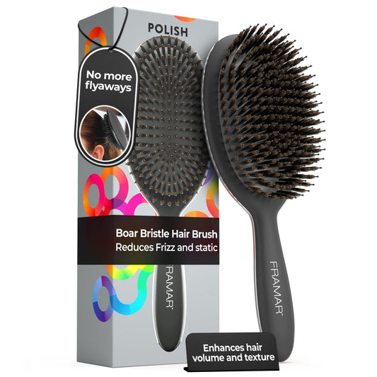 White Smoke FRAMAR Soft Boar Bristle Hair Brush For Women – Boars Hair Brush For Women, Boar Brush For Fine Hair, Hairbrush For Fine Hair, Soft Bristle Brush For Slick Back, Volume and Shine - Black