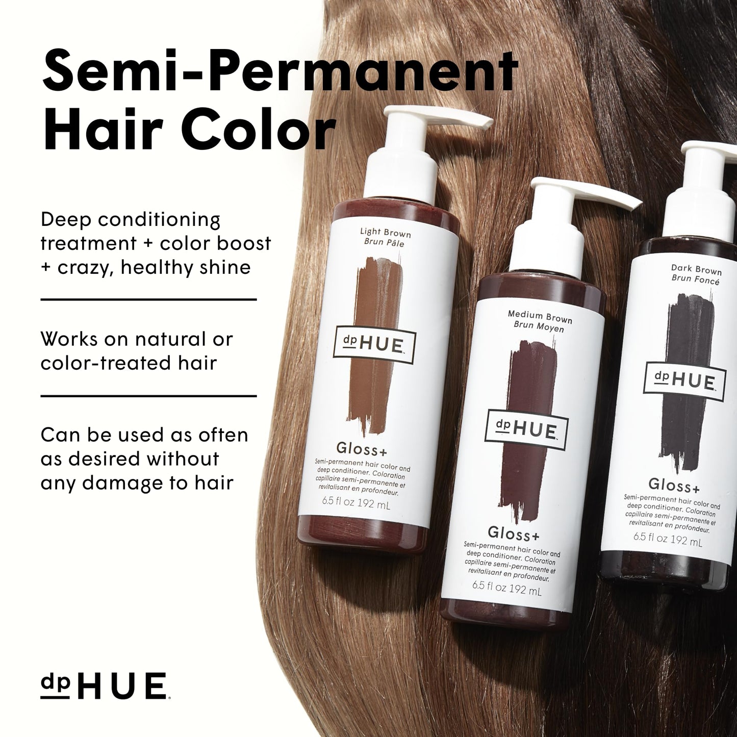 White Smoke dpHUE Gloss+, Medium Brown - Boosts Fading & Faded Hair Color - 8-12 Applications per Bottle - Lasts Up to 8 Washes