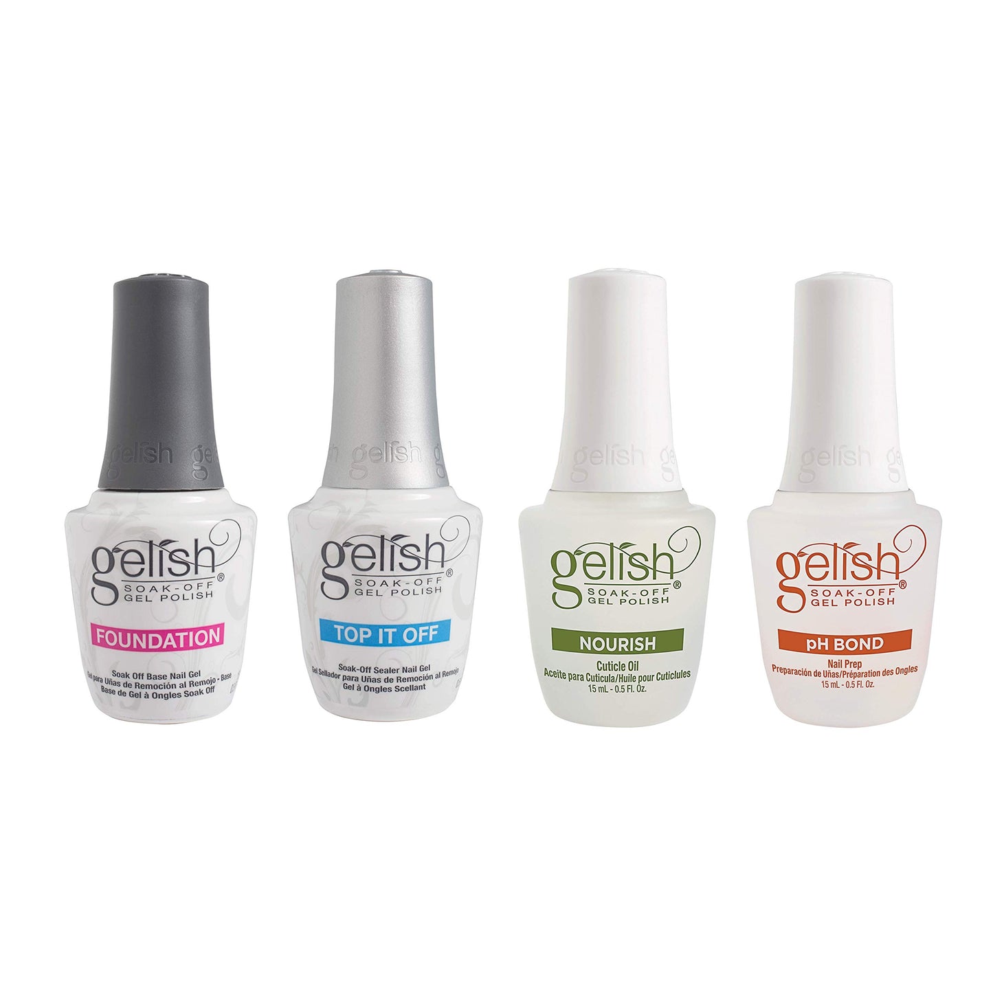 White Smoke Gelish Terrific Trio and Fantastic Four Manicure and Nail Maintenance Collection with Base Gel, Top Gel, pH Bond, and Nourishing Cuticle Oil