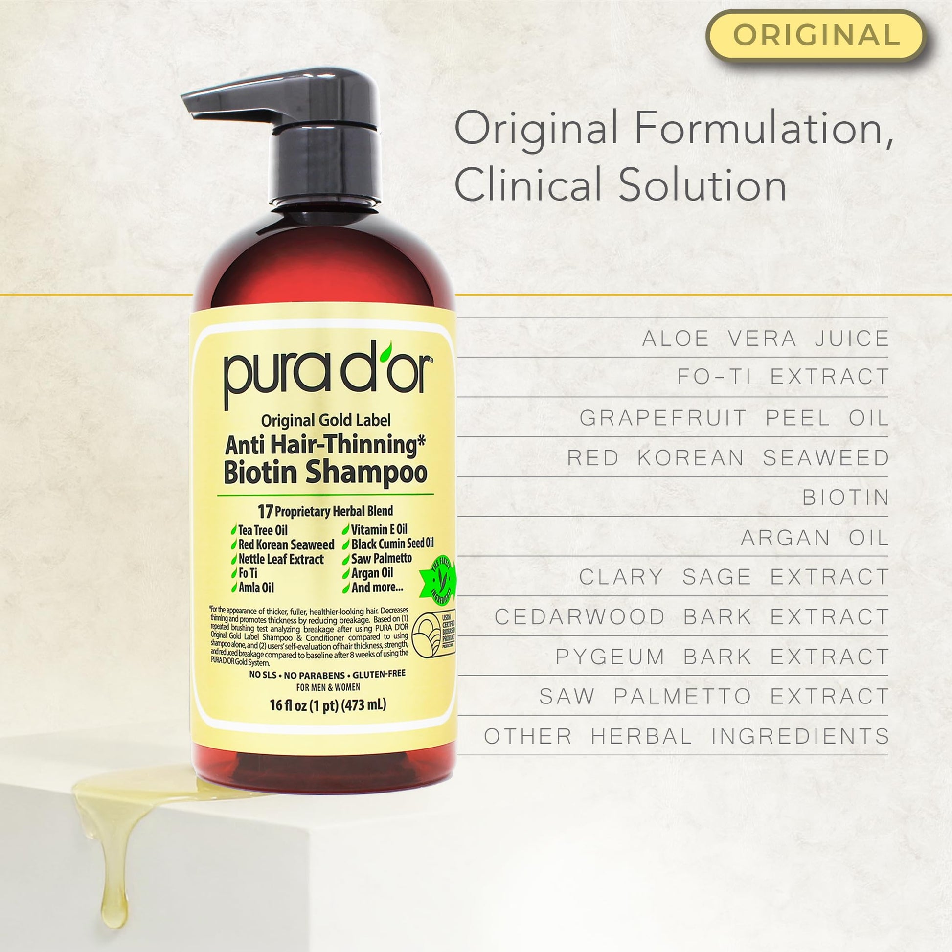 Lavender PURA D'OR Anti-Thinning Biotin Shampoo and Conditioner Natural Earthy Scent, CLINICALLY TESTED Effective Results, Herbal Blend Thickening Products For Women & Men, Original Gold Label Set, 16oz x2