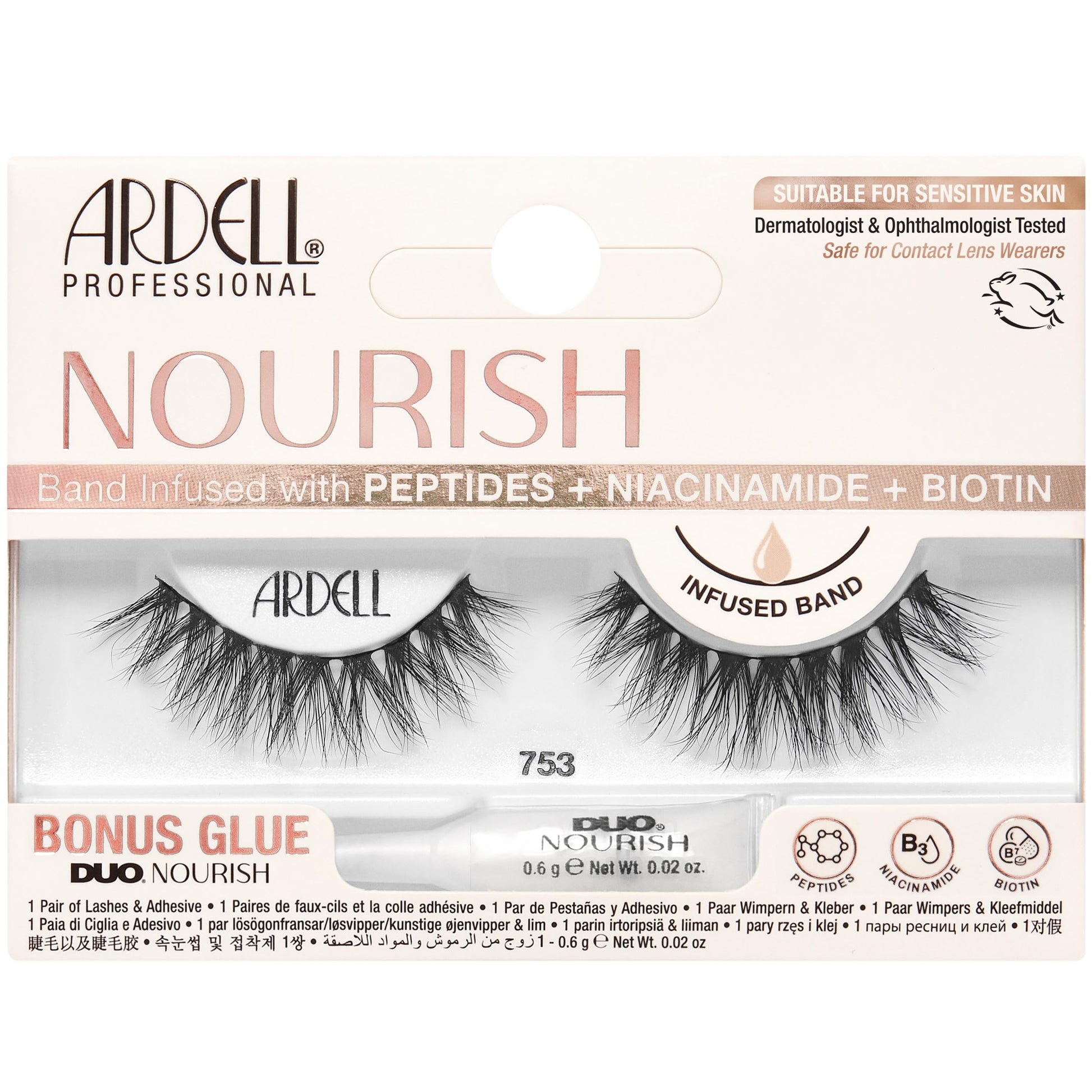 Seashell Ardell Nourish Lashes 753 – Wispy Natural False Eyelashes with Peptides & Biotin Infused Band, Lash Glue Included, Fluffy Strip Lashes for Sensitive Eyes