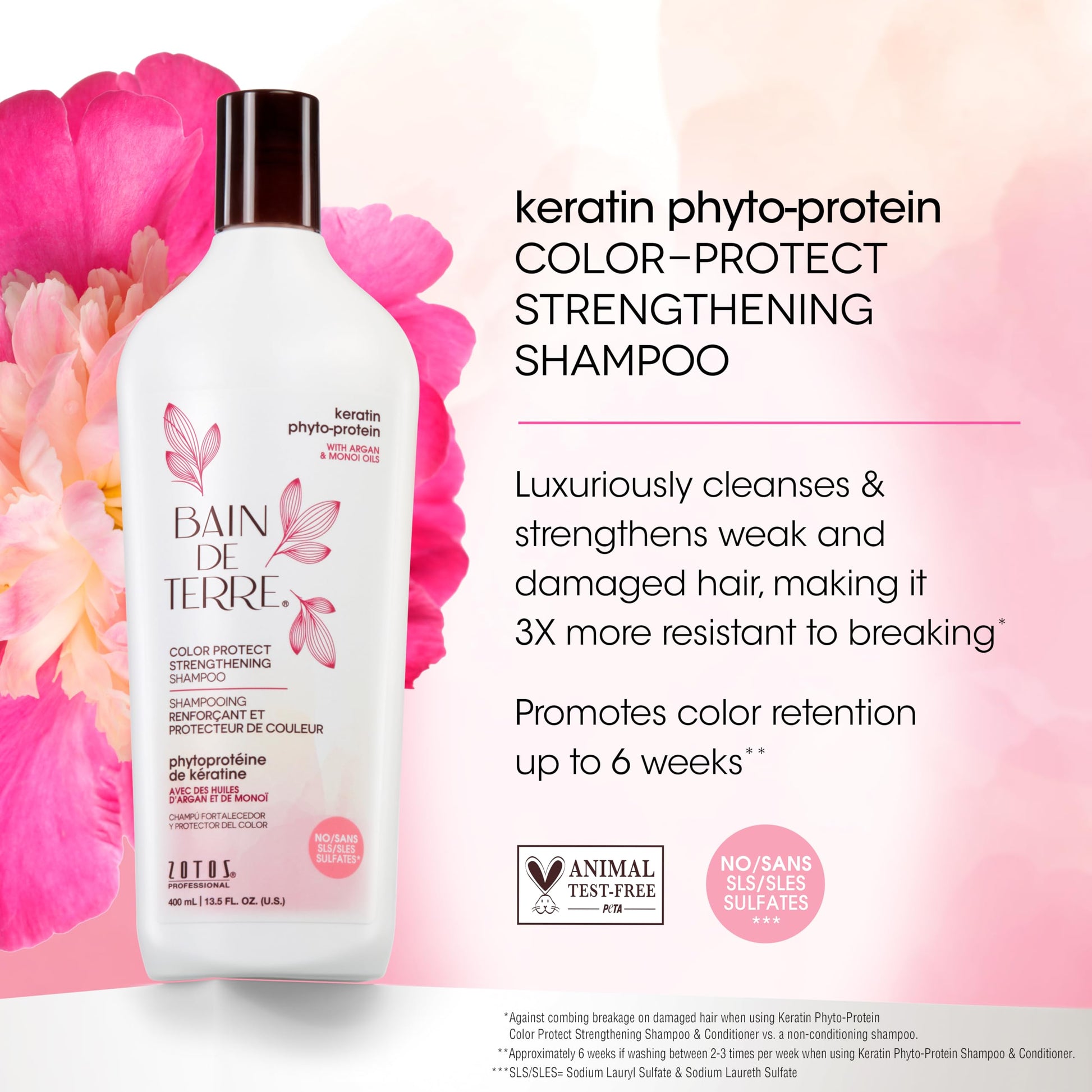 White Smoke Bain de Terre Keratin Phyto-Protein Color Protect Strengthening Shampoo, Color-Safe Strengthening for Weak & Damaged Hair, Sulfate-Free, Paraben-Free, 13.5 Fl Oz