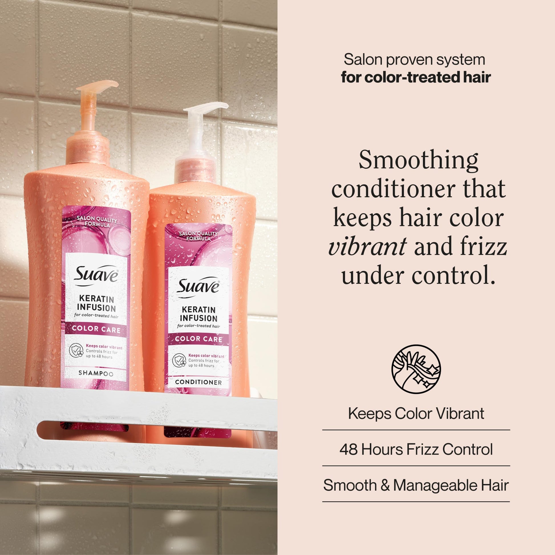 Antique White Suave Keratin Infusion Color Care Conditioner for Color-Treated Hair, Anti Fade + 48HR Frizz Control, Smooths & Boosts Shine, 28 FL OZ Pump, 4 Count