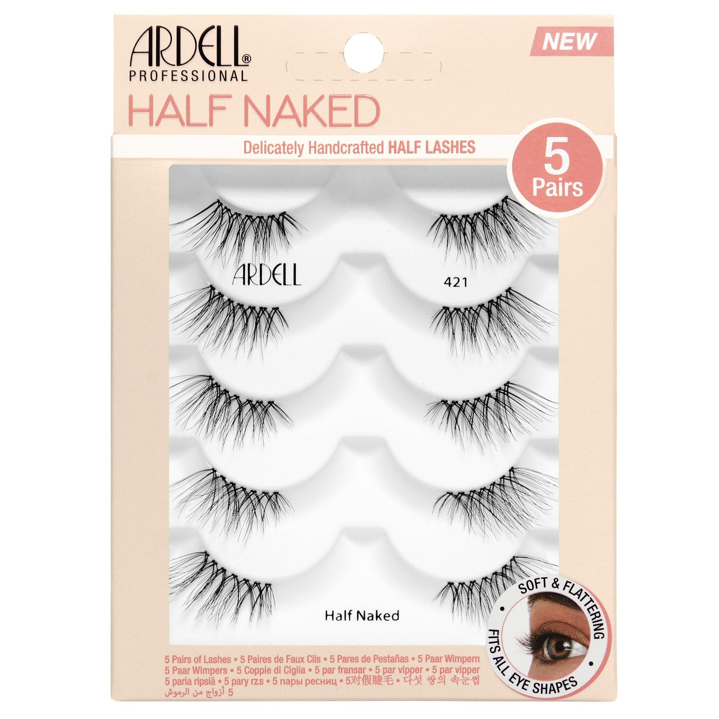 White Smoke Ardell Naked Half Lashes 421 – Delicately Handcrafted Half Eyelashes Wispy Cat Eye Lashes Strips Fake Eyelash Strip for Natural Lift, 5 Pairs, 1 Pack