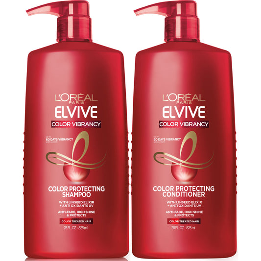 White Smoke L'Oreal Paris Elvive Color Vibrancy Protecting Shampoo and Conditioner Set for Color Treated Hair, 28 Fl Oz (Set of 2)