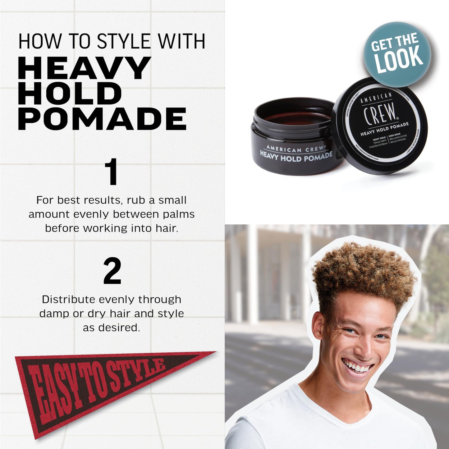 White Smoke American Crew Men's Hair Pomade, Like Styling Gel with Heavy Hold & High Shine, 3 oz
