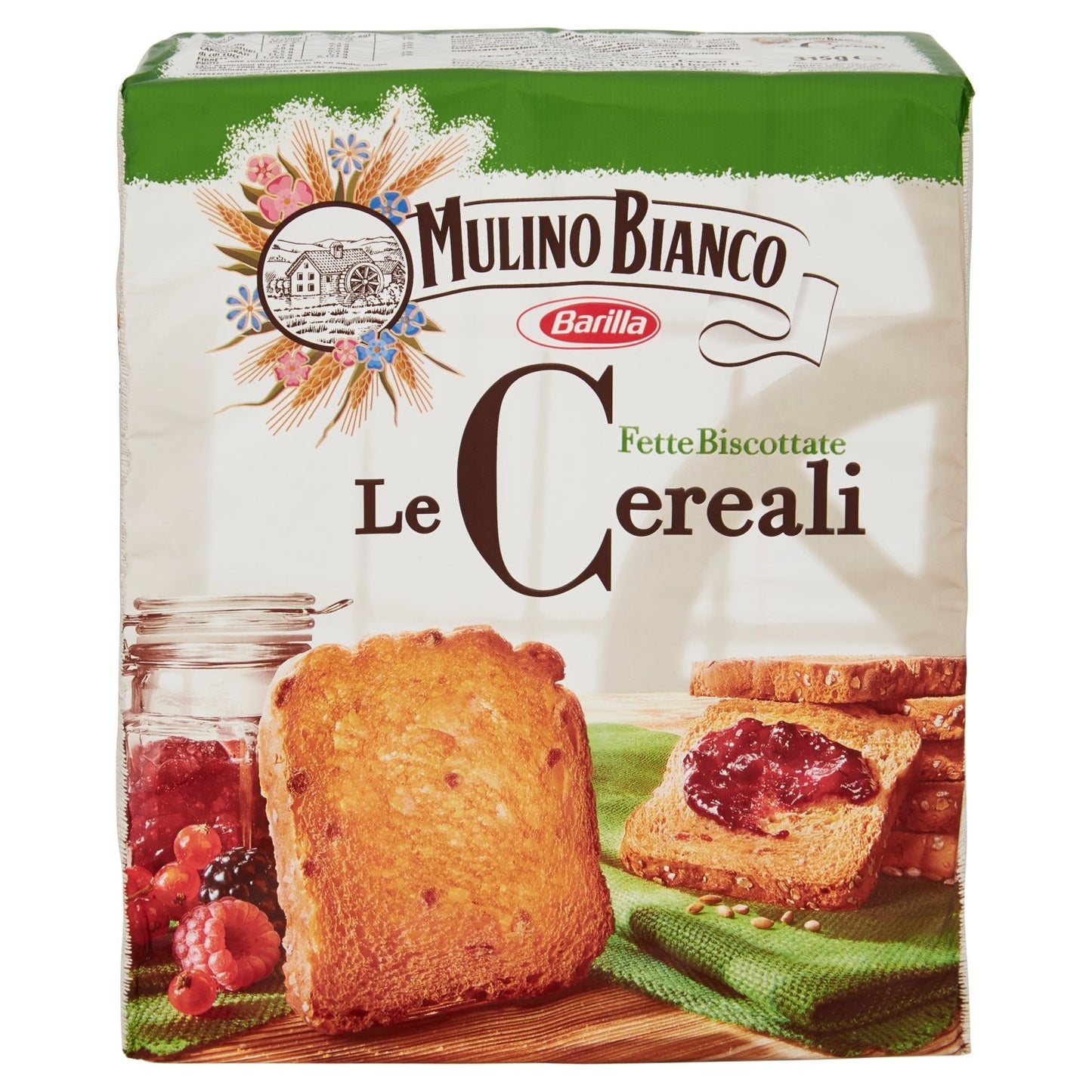 Light Gray Mulino Bianco: " Le Cereali " Fette Biscottate 32 count - Rusks with cereals: Rice , barley, wheat , oats and rye together. - 11.11 Oz (315g) [ Italian Import ]