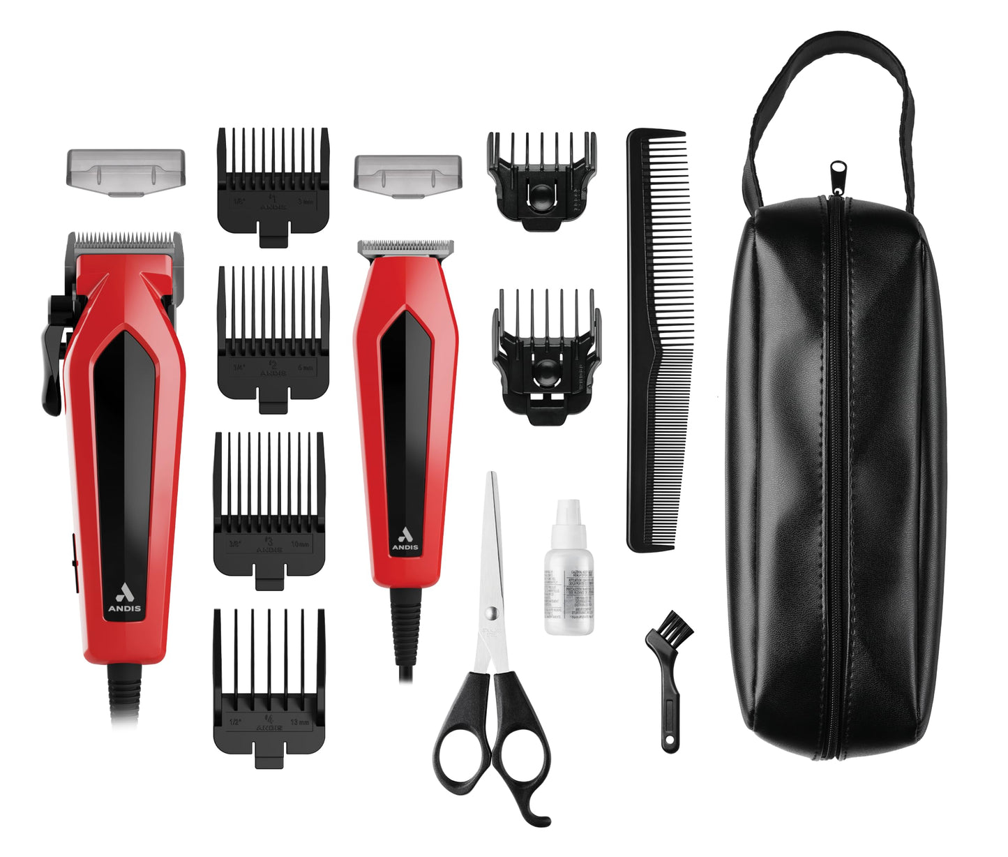 White Smoke Andis 562940 Ultra Clip Corded Clipper & Trimmer 15-PieceHair Cutting Combo Kit, Stainless Steel Blades, Power Pivot Motor, Whisper Quiet, Hanger Loop, Red