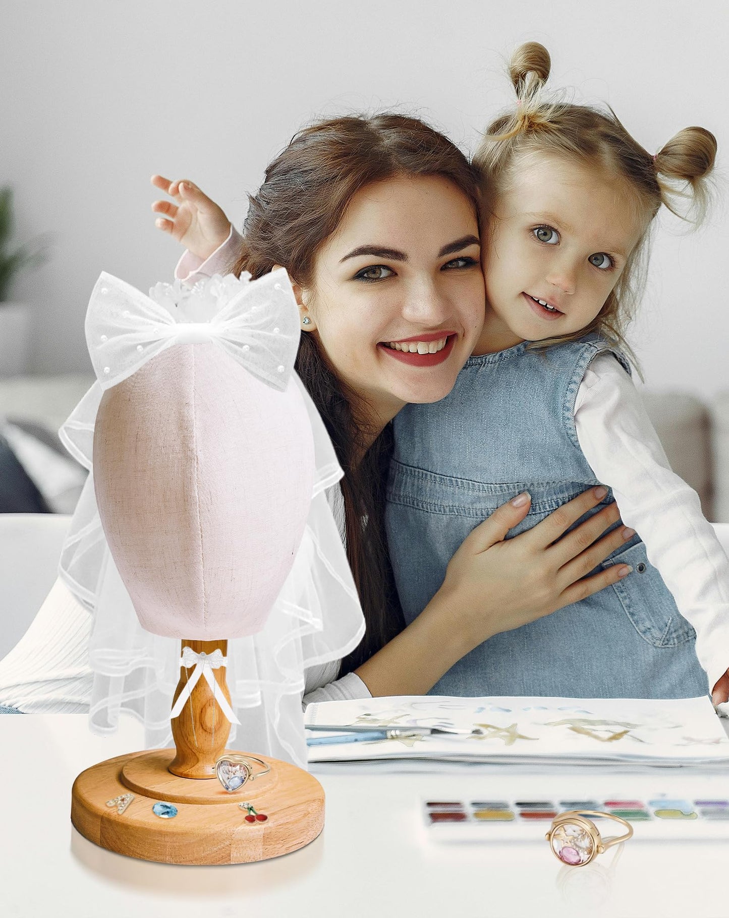 Light Gray CHADWICK UnPinnable Baby Mannequin Head - Wig Stand for Kids, Plastic Model for Hats, Wigs, Glasses, Scarves Display - Baby Girl Children Hat Stand, Canvas Block Manikin for Home, Salon (47cm)