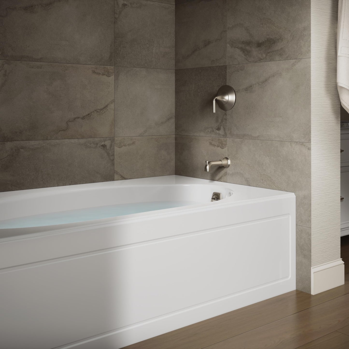 Dark Olive Green KOHLER K-1115-RA-0 Windward 72-Inch x 42-Inch Alcove Bath with integral apron and right hand drain, White