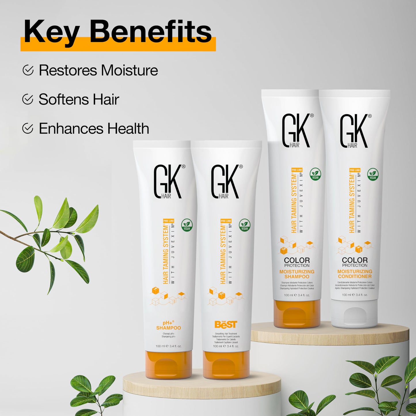 Light Gray GK HAIR Global Keratin The Best Smoothing Keratin Treatment Kit (3.4 Fl Oz/100ml) Professional Brazilian Complex Blowout Straightening For Silky Smooth & Frizzy Hair