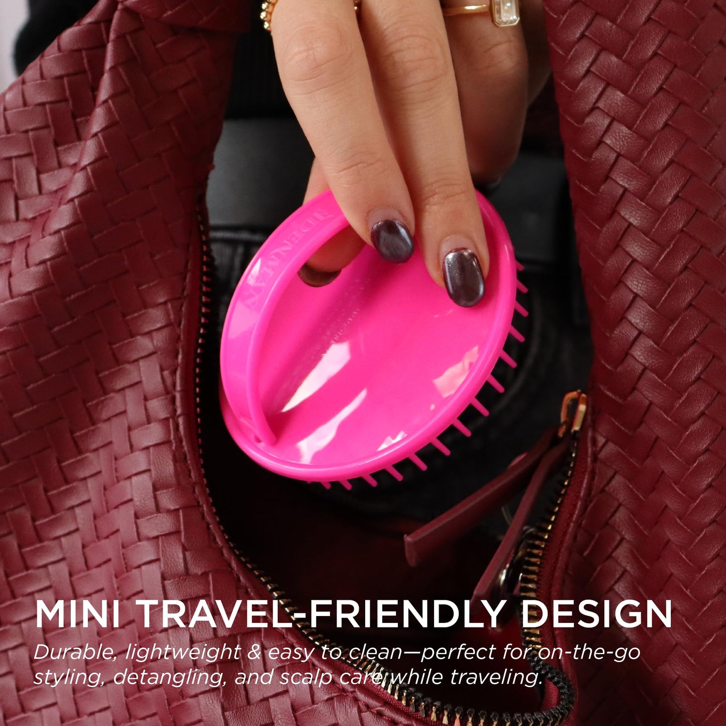 Dark Red Denman (Pink) Scalp Massager and Detangling Hair Brush for Thick or Thin Hair, Curly or Straight Hair - use in the Shower or Bath - Head and Beard Scrubber - For Women and Men, D6