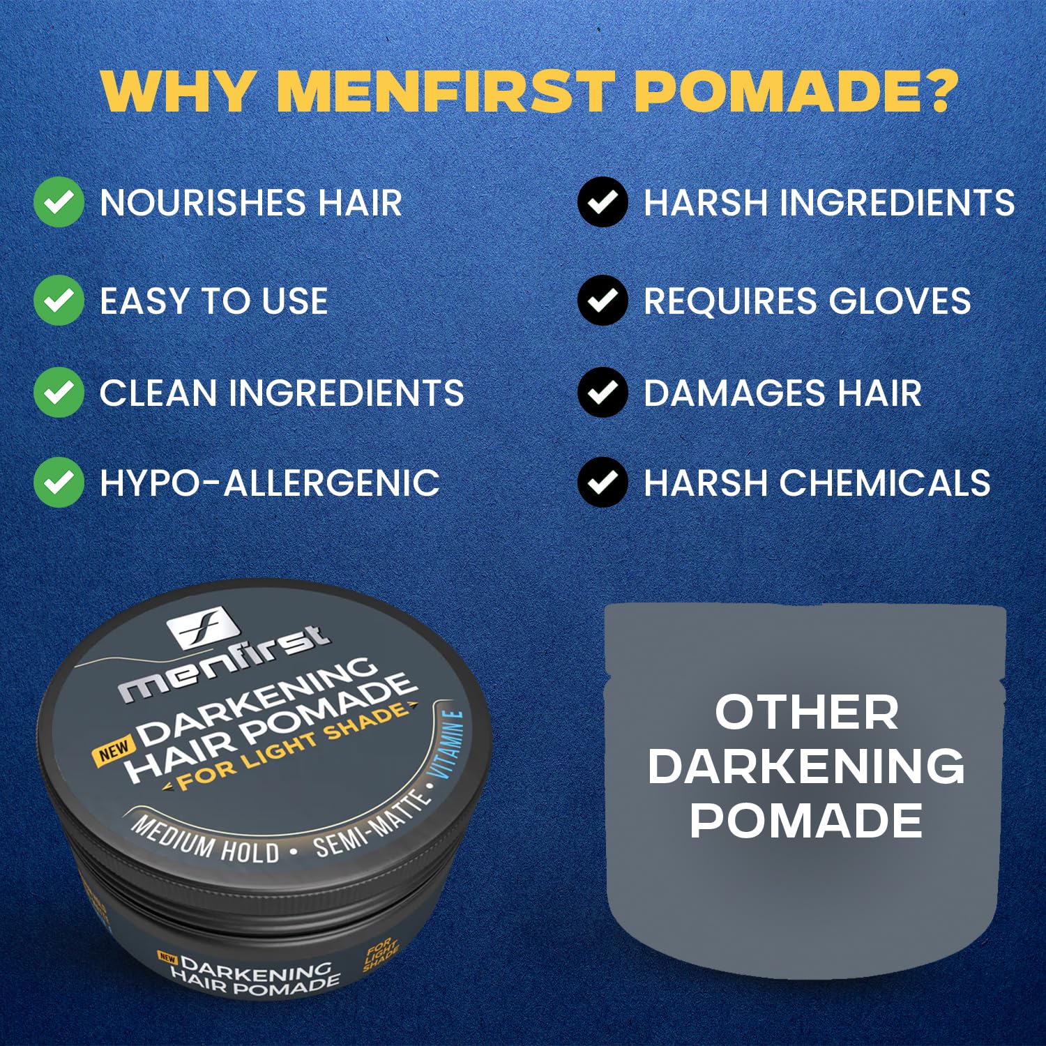 Dark Slate Blue MENFIRST Darkening Hair Pomade for Men for Light Shades – Temporary Gray Coverage Styling Wax for Hair & Beard, Water-Based, Medium Hold, Non-Greasy, Low Transfer, No Flakes, 3 oz