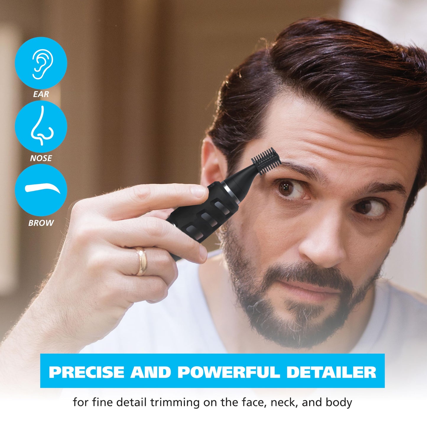 White Smoke Wahl DualTech® Pro Series® 2 in 1 Lithium Battery Dual Sided Eyebrow Trimmer and Nose Hair Trimmer for Men – Model 3025698