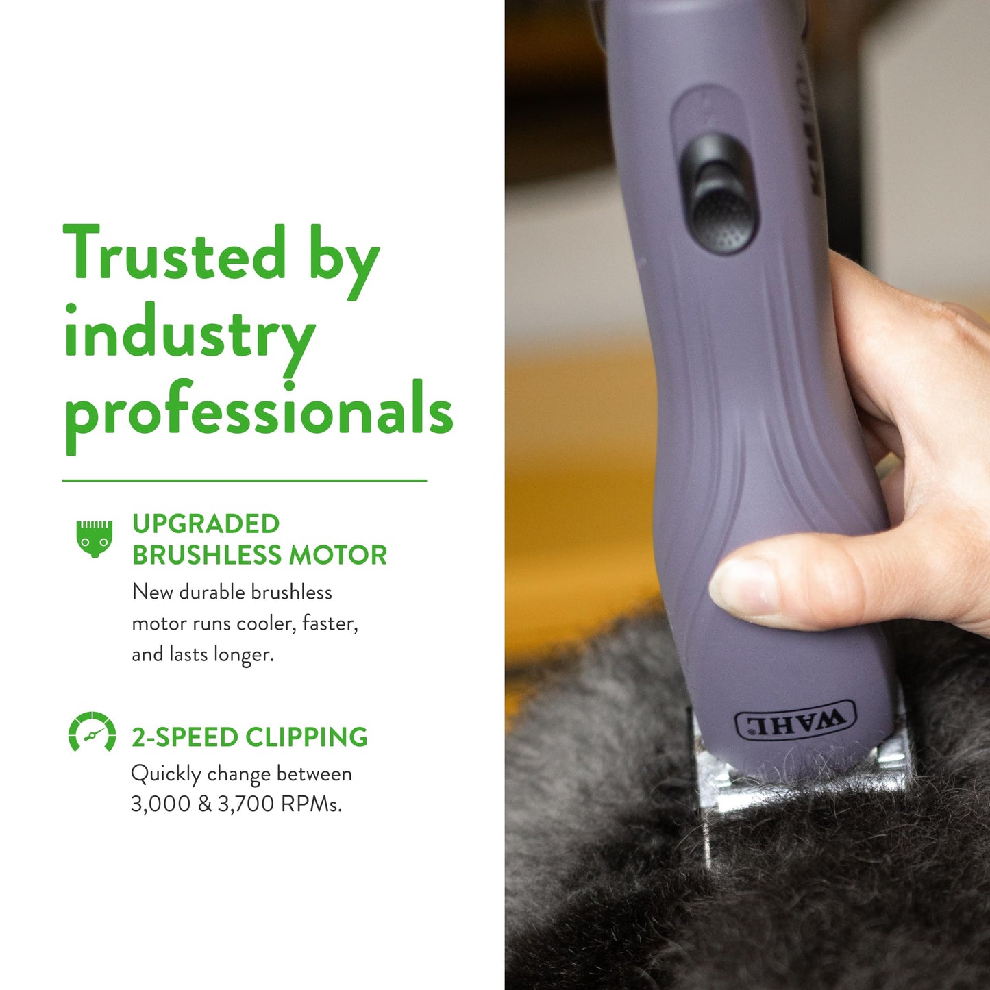 White Smoke Wahl Pro Animal KM10+ Corded Clipper - New #10 Prime Series Blade, LOCKGUARD Patent Pending Technology & Textured Housing Design - Clippers for Cats, Dogs & Horses - Lightweight - 2-Speeds - Purple