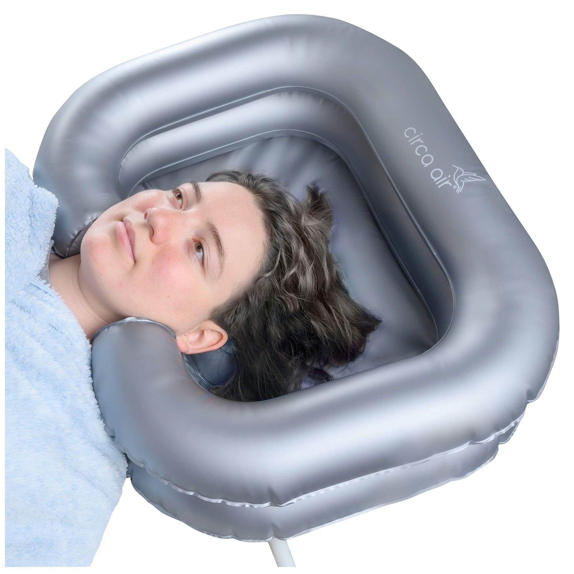 White Smoke Circa Air Inflatable Hair Washing Basin For Bedridden - Wash Hair In Bed With Shampoo Basin. Portable Shampoo Bowl With Pillow For Extra Comfort. The Perfect Inflatable Sink For Locs Detox