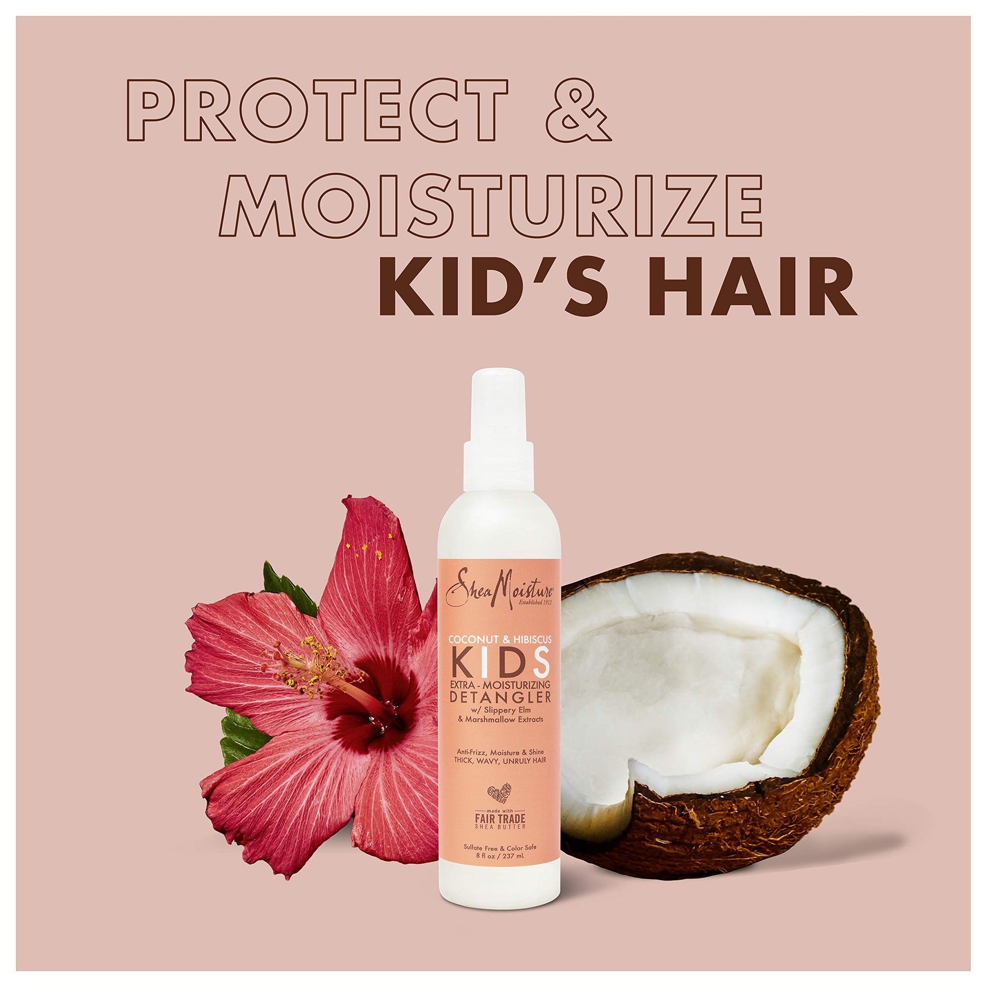 Gray SheaMoisture Kids Extra Moisturizing Detangler Coconut & Hibiscus for Curly Hair Shea Butter Hair Care Product 8 oz