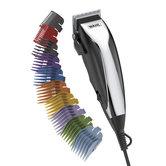 White Smoke Wahl Home Haircutting Corded Clipper Kit with Adjustable Taper Lever, and 10 Color Coded Guards for Easy Clipping & Trimming - Model 79722