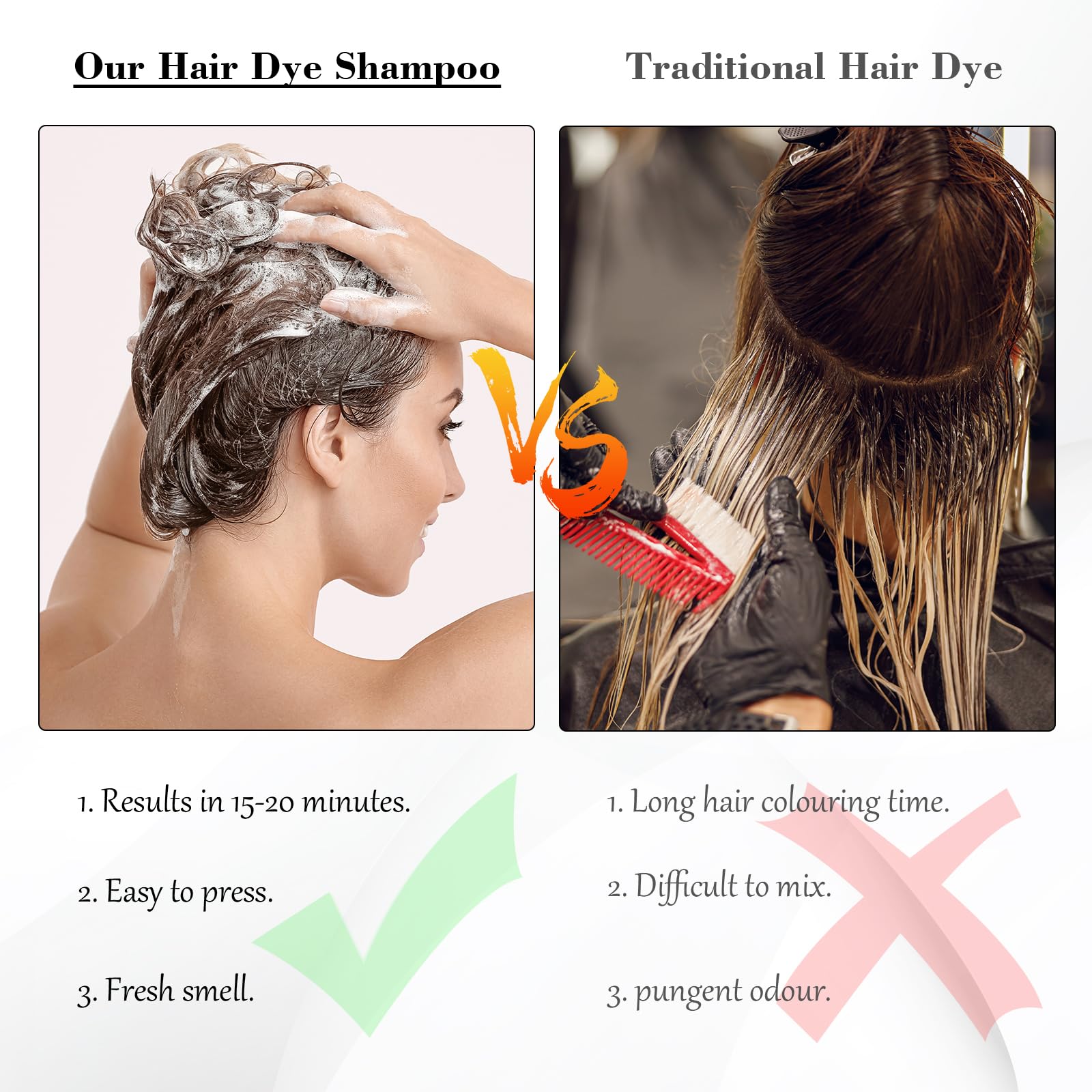 White Smoke KAISASA Black Hair Dye Shampoo 3 in 1, Hair Color Shampoo for Cover Grey Hair, Natural with Herbal Ingredient for Men and Women (Black)
