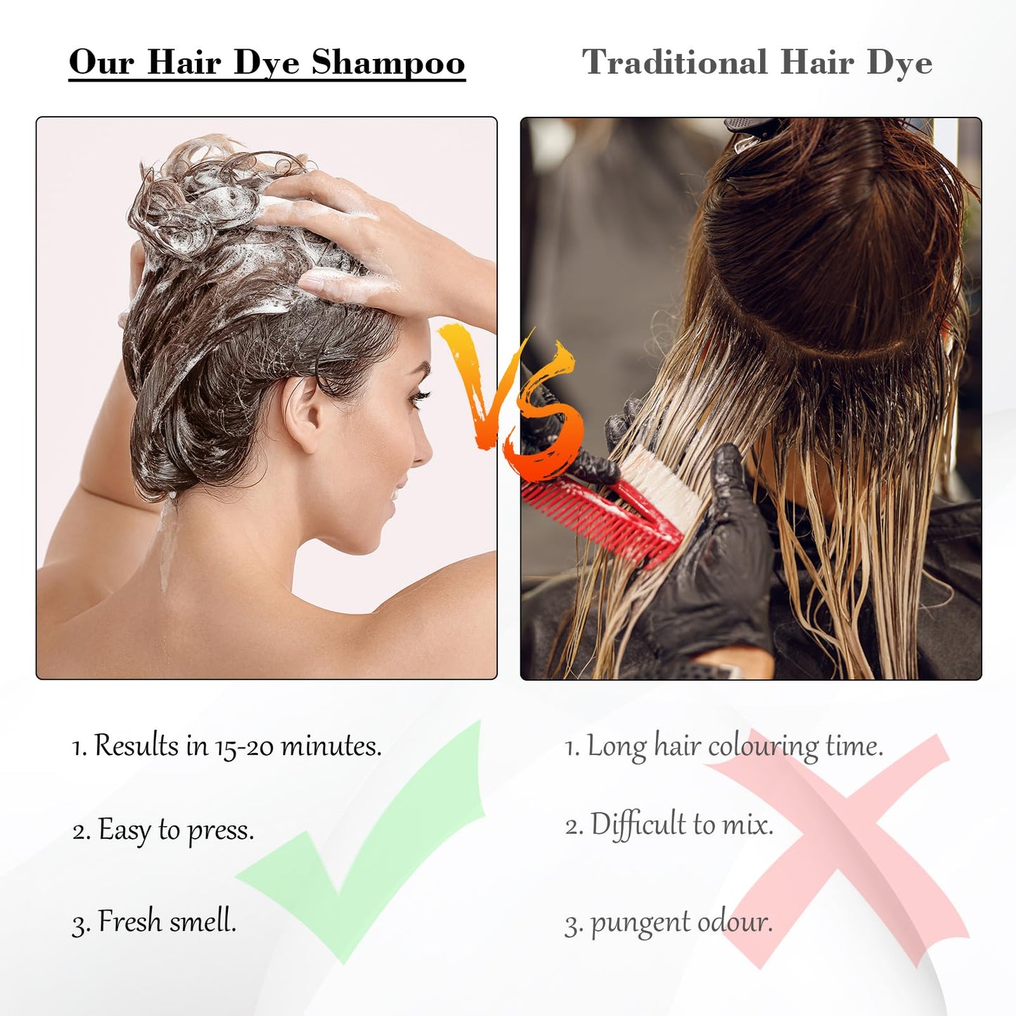 White Smoke KAISASA Dark Brown Hair Dye Shampoo 3 in 1, Hair Color Shampoo for Cover Grey Hair, Natural with Herbal Ingredient for Men and Women (Dark Brown)