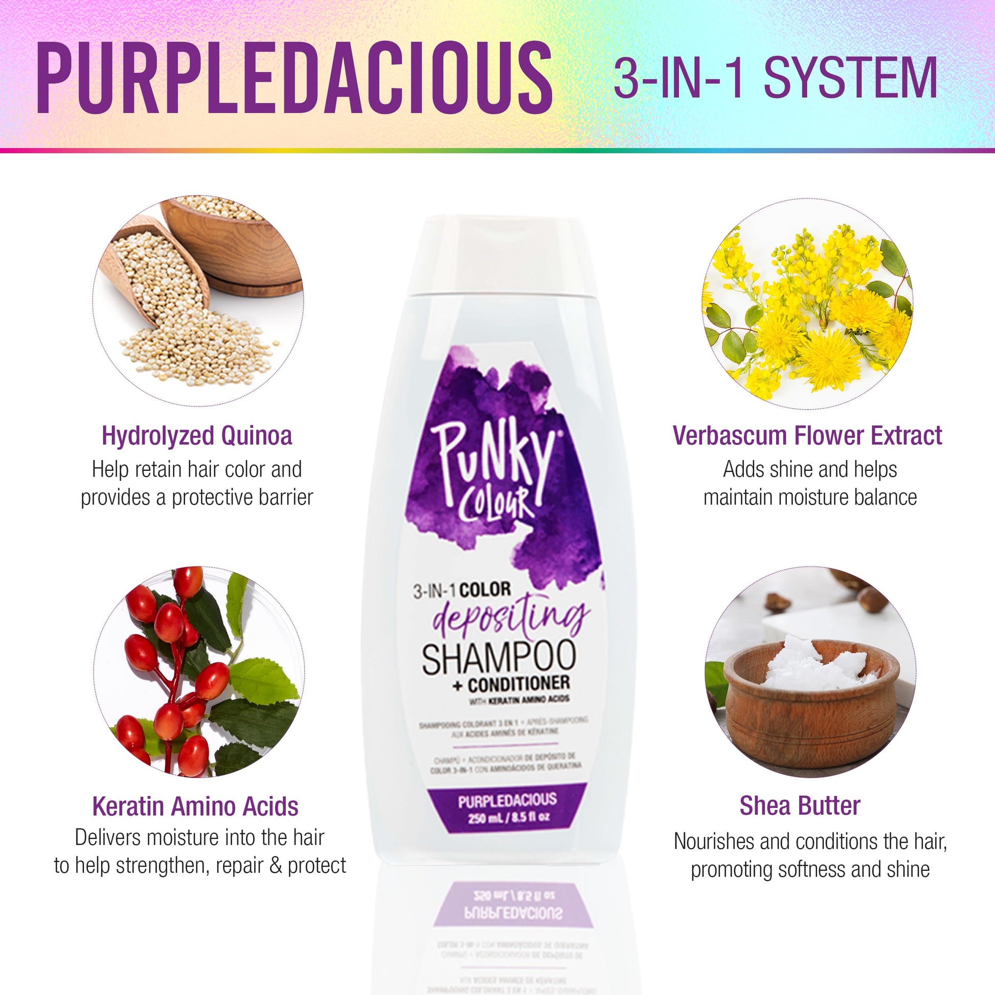 White Smoke Punky Colour 3-in-1 Color Depositing Conditioner & Hair Cleanser - Purpledacious, Semi Permanent Hair Color, Temporary Hair-Dye, Sulfate-Free, Vegan, 8.5 fl oz.