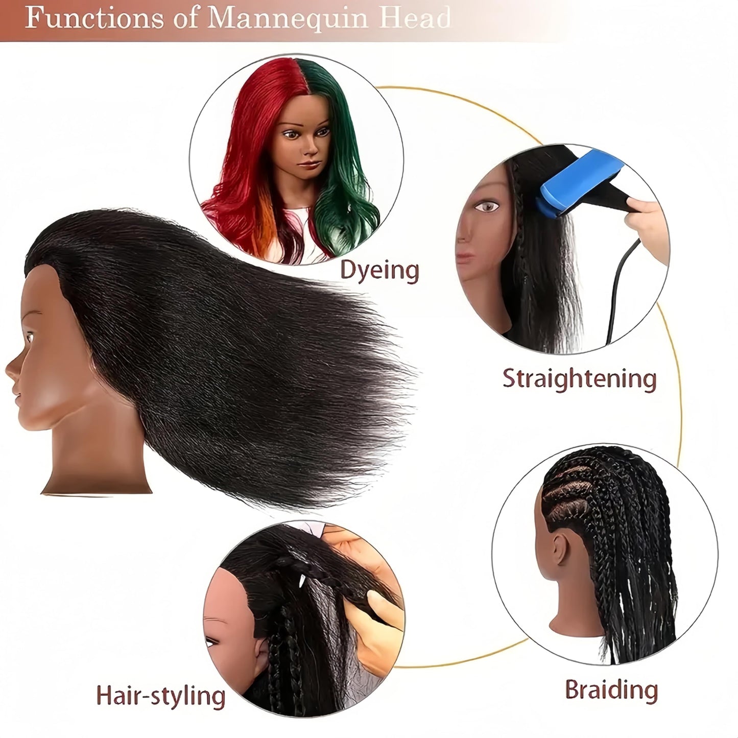 White Smoke 16" Braiding Mannequin Head with Hair, Cosmetology Manicans Full Head Real Hair - Cute Doll Head for Hair Styling Kids Practice Braiding Hair