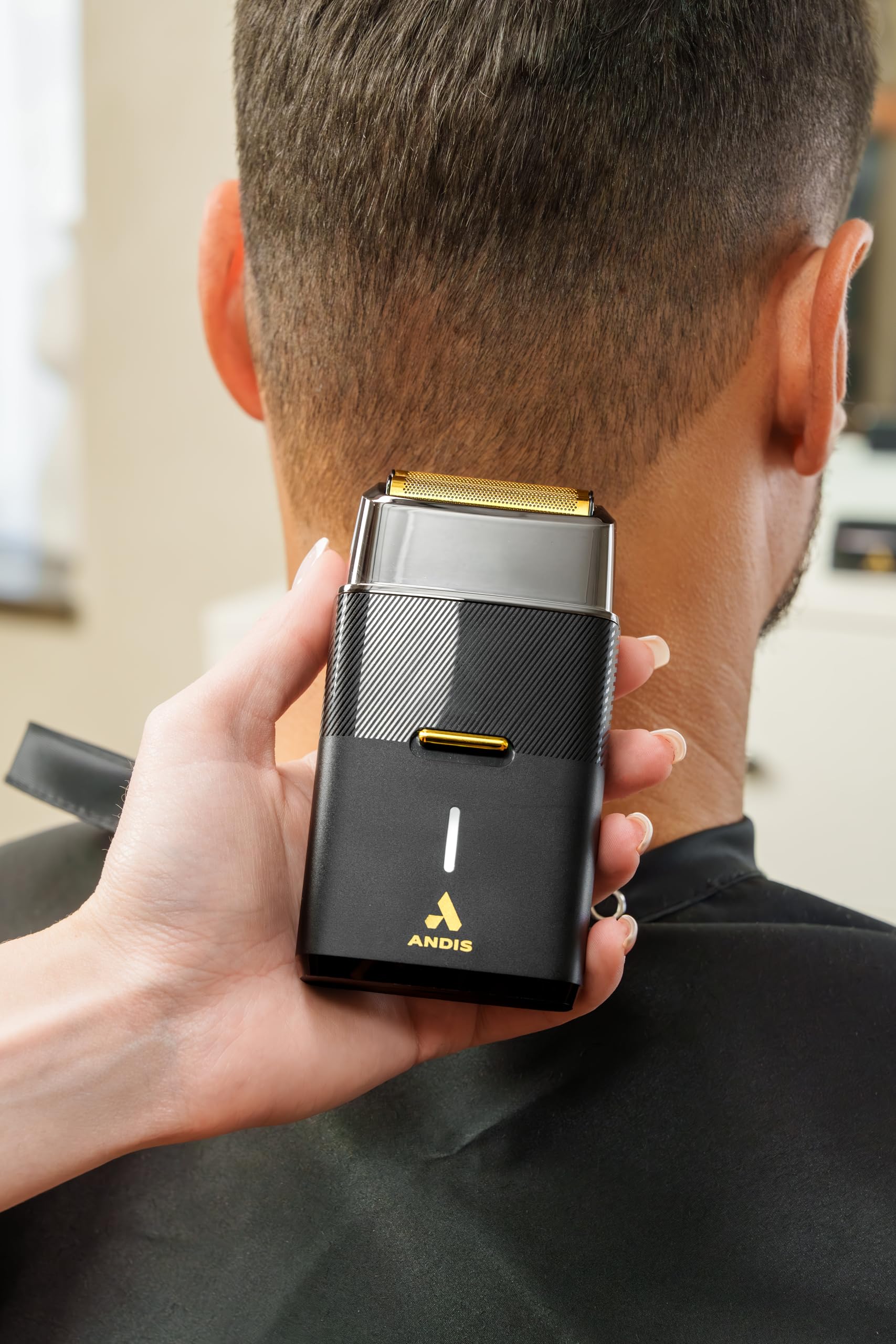 Dark Slate Gray Andis 563616 Pro Foil Plus II Cordless Shaver, Gold Titanium Foils, Lithium Ion Battery, Includes USB-C Charging Stand, Black