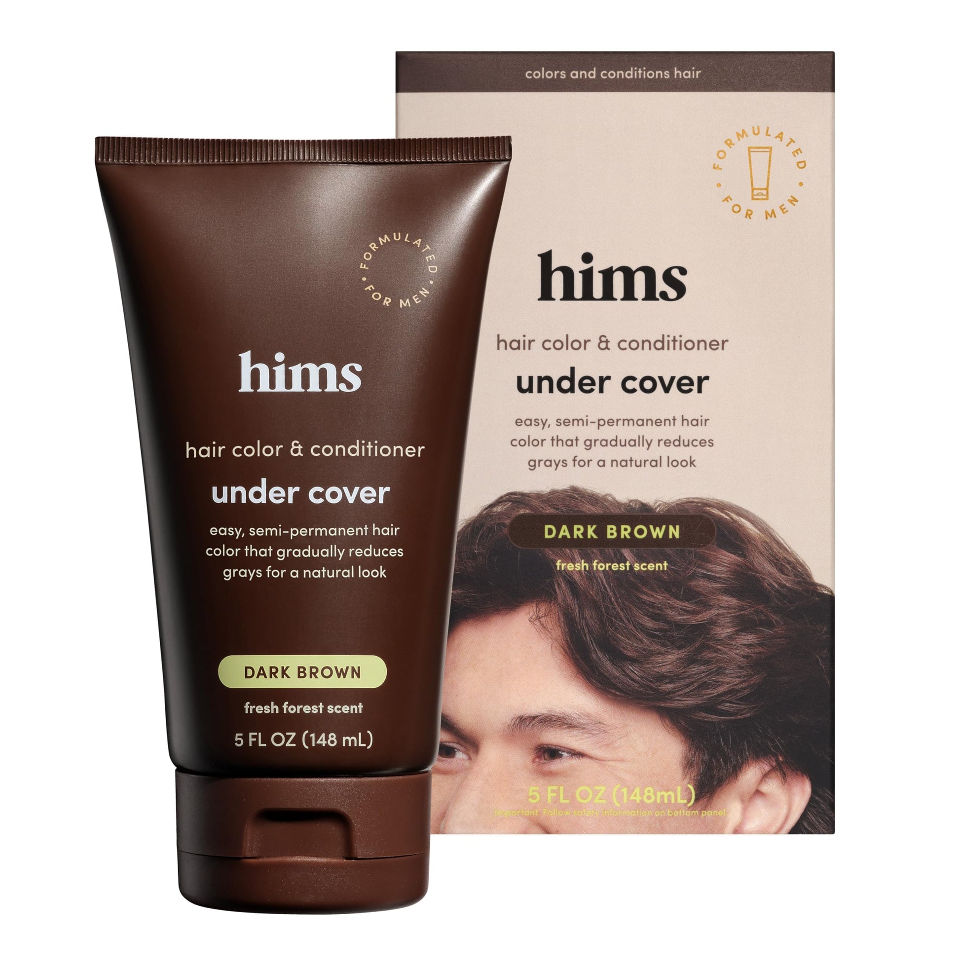 White Smoke hims Under Cover Hair Color & Conditioner - With Argan Oil - Semi-Permanent In-Shower Hair Dye - Blends Grays Naturally - Sulfate-Free & Cruelty-Free - Fresh Forest Scent - Dark Brown - 5 Fl Oz