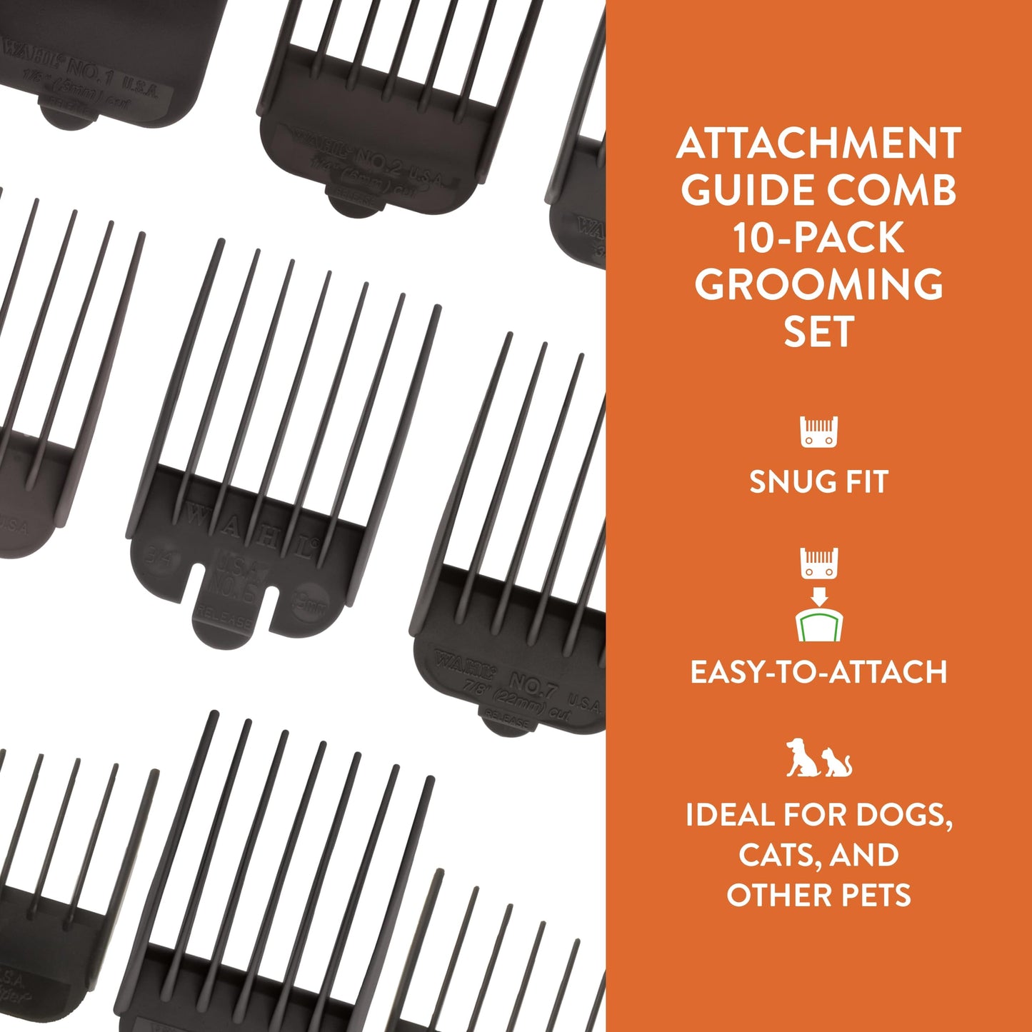 White Smoke WAHL Professional Animal Attachment Guide Comb 10-Pack Grooming Set (Fits only with Wahl's Show Pro Plus, Color Groom, Stable Grip, Iron Horse, Pro Ion, U-Clip, & Deluxe U-Clip Clippers) (3173-500)