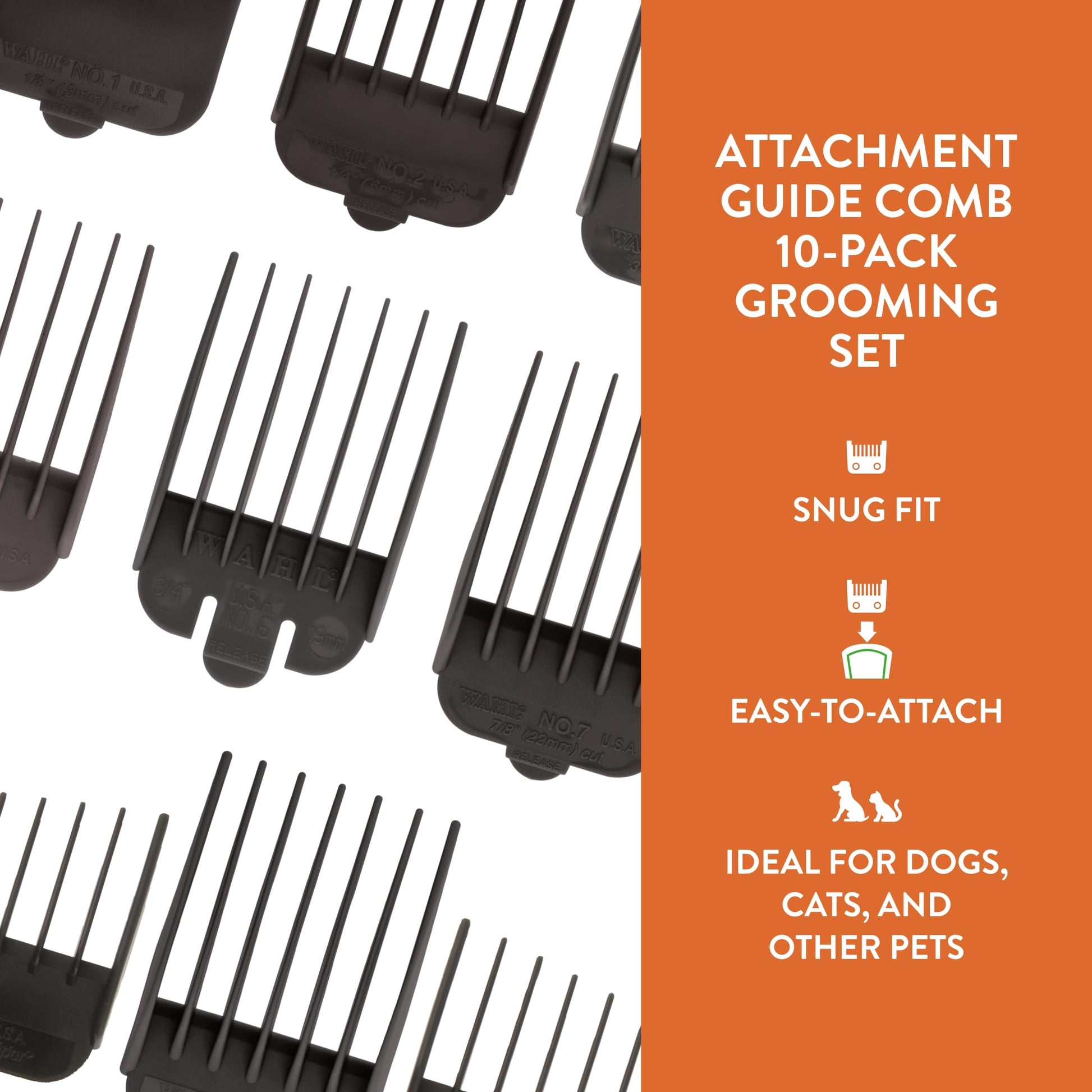 White Smoke WAHL Professional Animal Attachment Guide Comb 10-Pack Grooming Set (Fits only with Wahl's Show Pro Plus, Color Groom, Stable Grip, Iron Horse, Pro Ion, U-Clip, & Deluxe U-Clip Clippers) (3173-500)