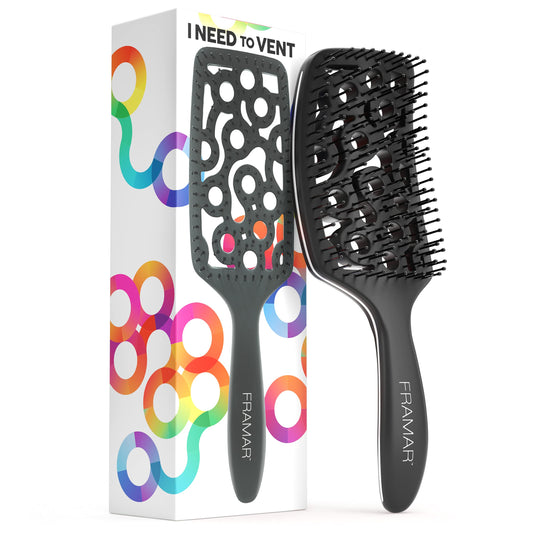 White Smoke FRAMAR Professional Vented Hair Brush – Curved Hair Brush For Blow Drying, Wet Paddle Brush For Hair, Vent Brush For Blow Drying, Wet Hairbrush For Women – Heat Resistant - Black
