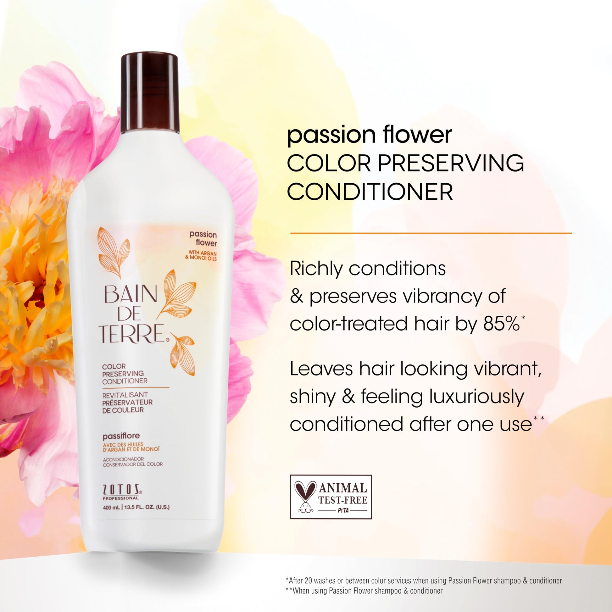 White Smoke Bain de Terre Passion Flower Color Preserving Conditioner, Luxurious Hydration for Vibrant Color & Protection from Fading, with Argan & Monoi Oils, Paraben-free, Vegan, 13.5 Fl Oz