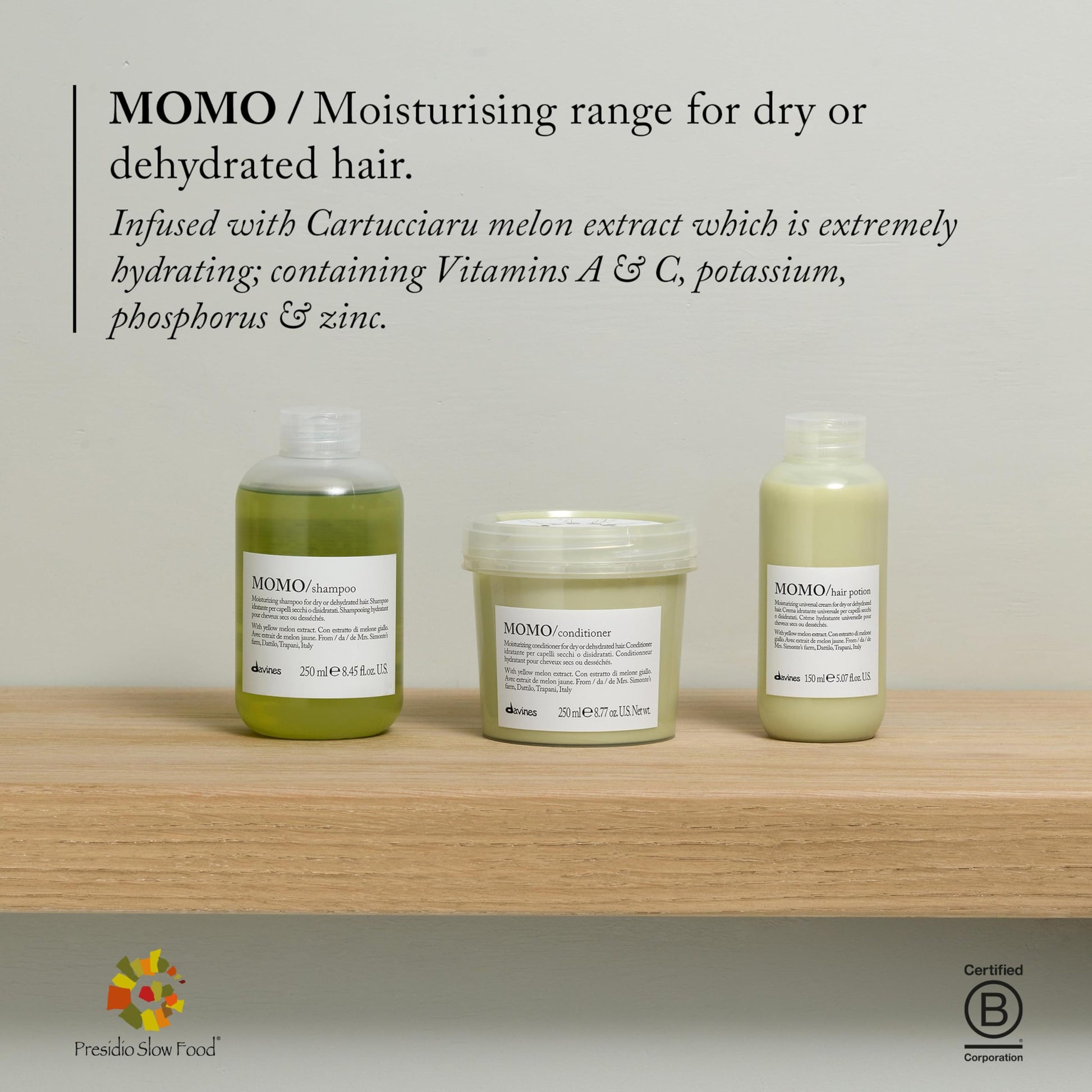 Gray Davines MOMO Moisturizing Shampoo & Conditioner for Dry, Dehydrated Hair, Add Softness & Shine, Detangling Formula
