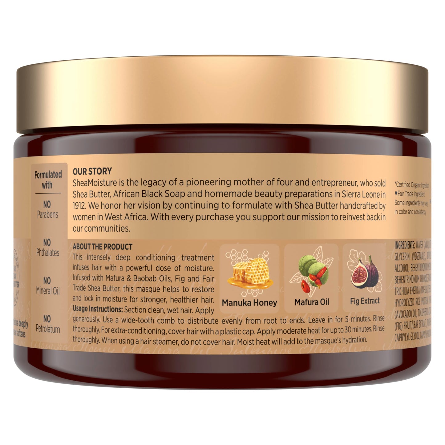 Rosy Brown SheaMoisture Intensive Hydration Hair Masque Manuka Honey & Mafura Oil For Dry, Damaged Hair Deep Conditioning Hair Treatment 11.5 oz