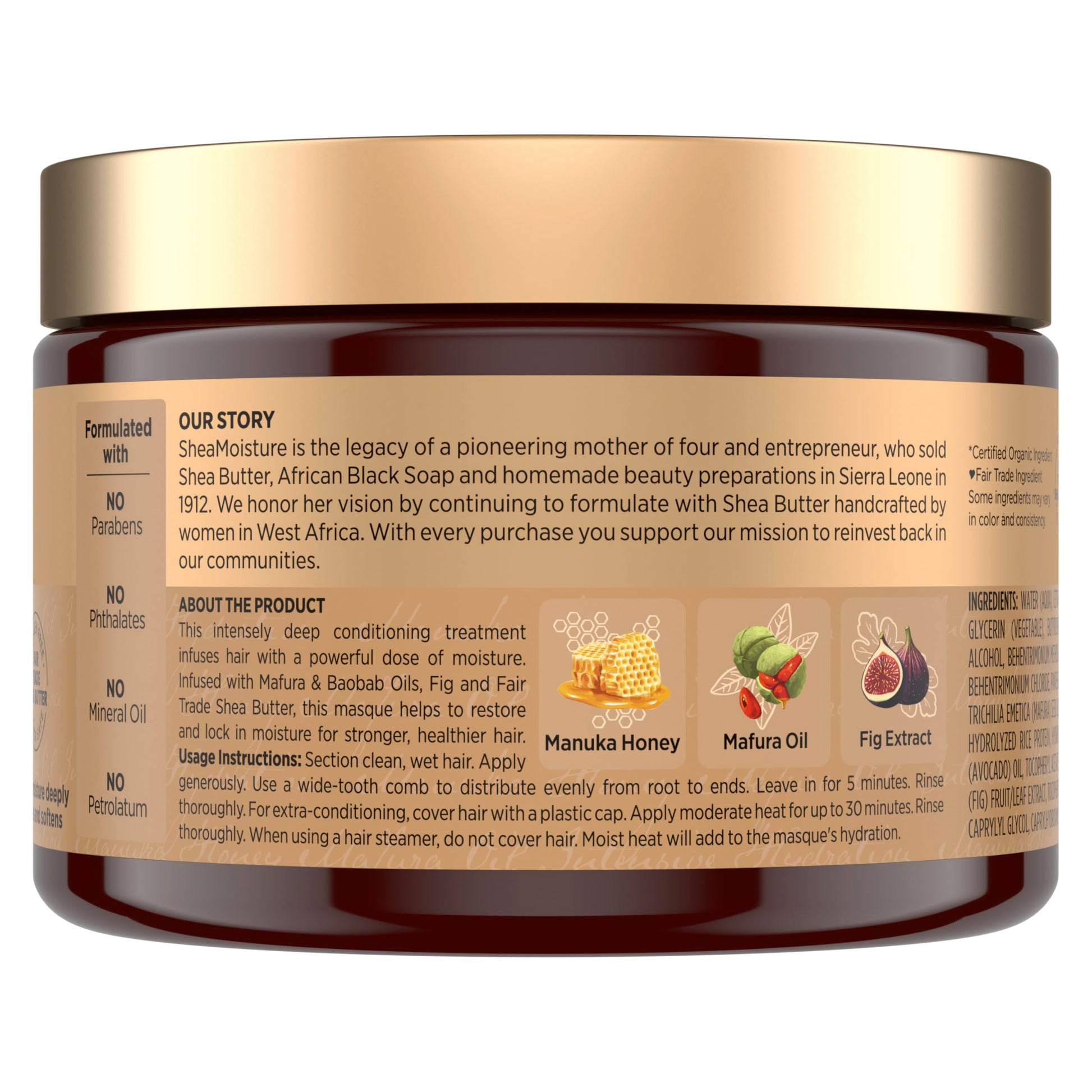 Rosy Brown SheaMoisture Intensive Hydration Hair Masque Manuka Honey & Mafura Oil For Dry, Damaged Hair Deep Conditioning Hair Treatment 11.5 oz