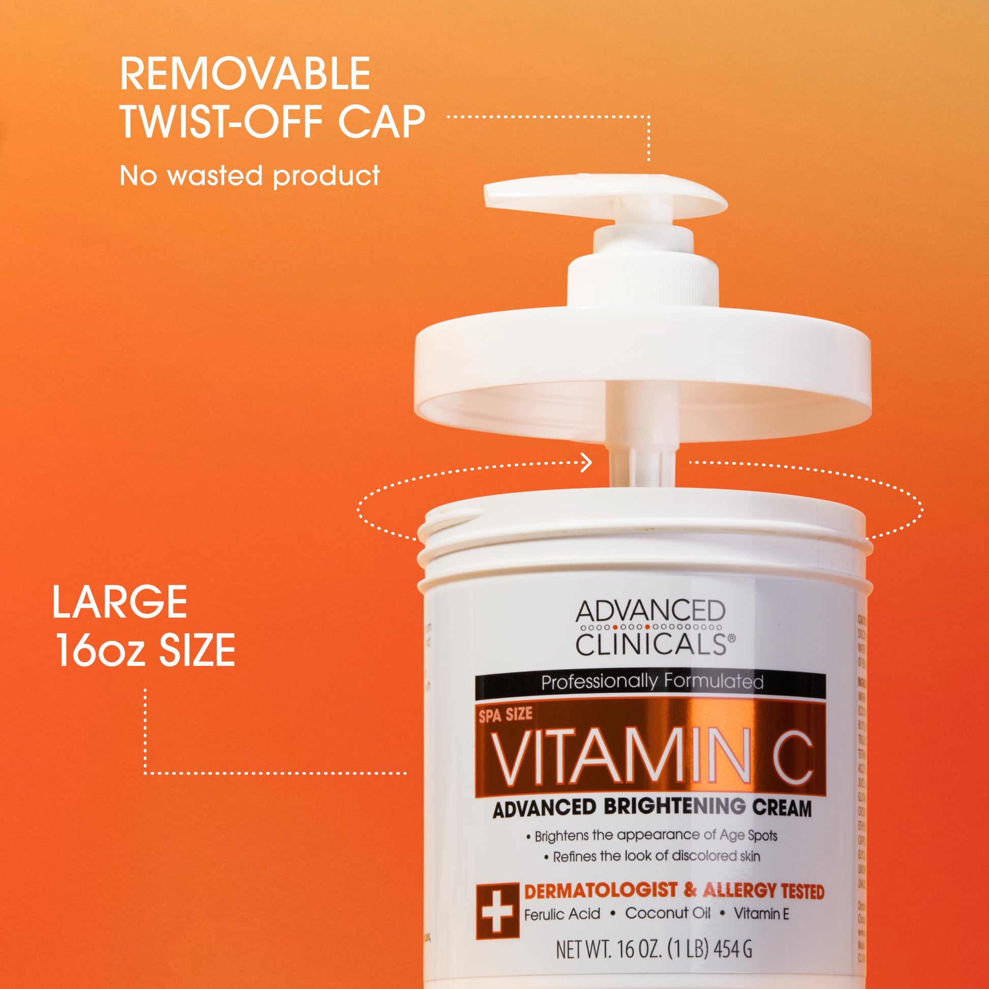 Tomato Advanced Clinicals Vitamin C Cream Visibly Brightening Body Lotion | Vitamin C Moisturizer Skin Care Body Cream For Women & Men Visibly Improves Look Of Dark Spots & Uneven Skin Tone, W/Travel Size