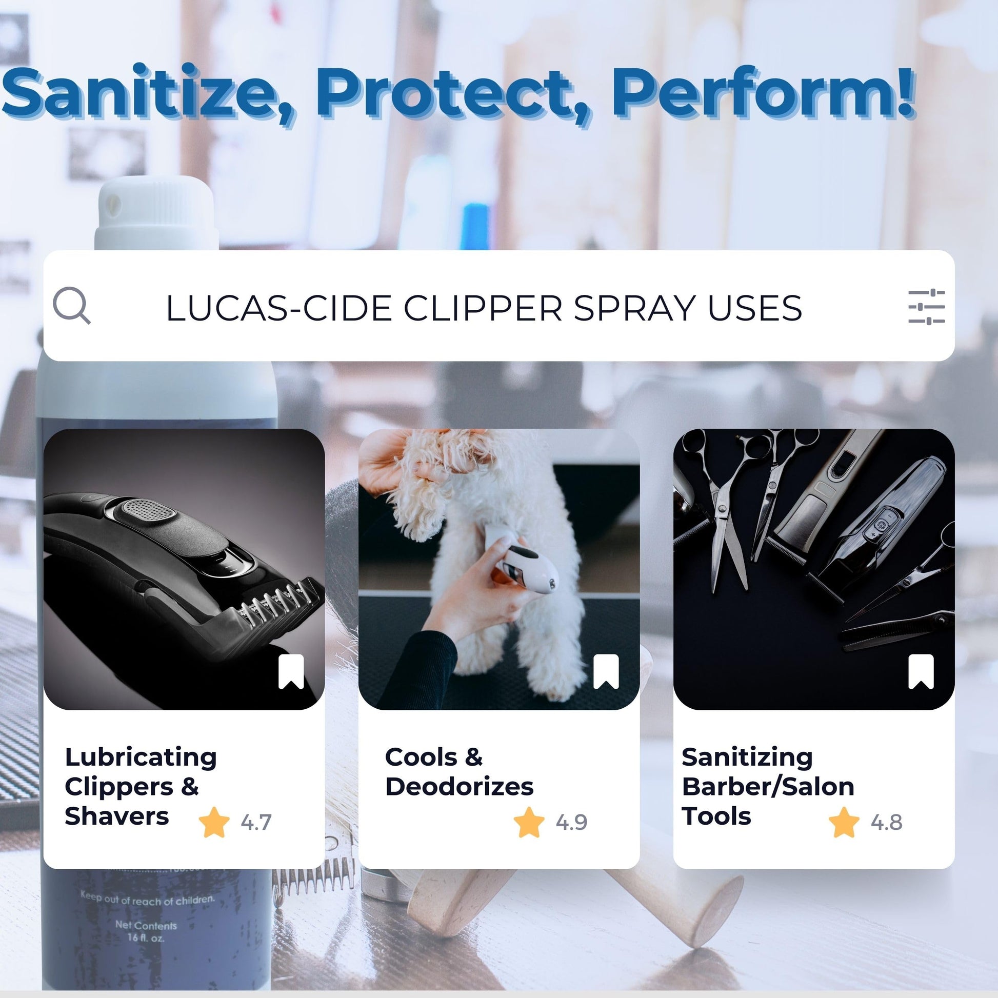White Smoke LUCAS-CIDE Clipper Cleaner Disinfectant and Lubricating Spray for Clippers and Blades - 16 Fl Oz
