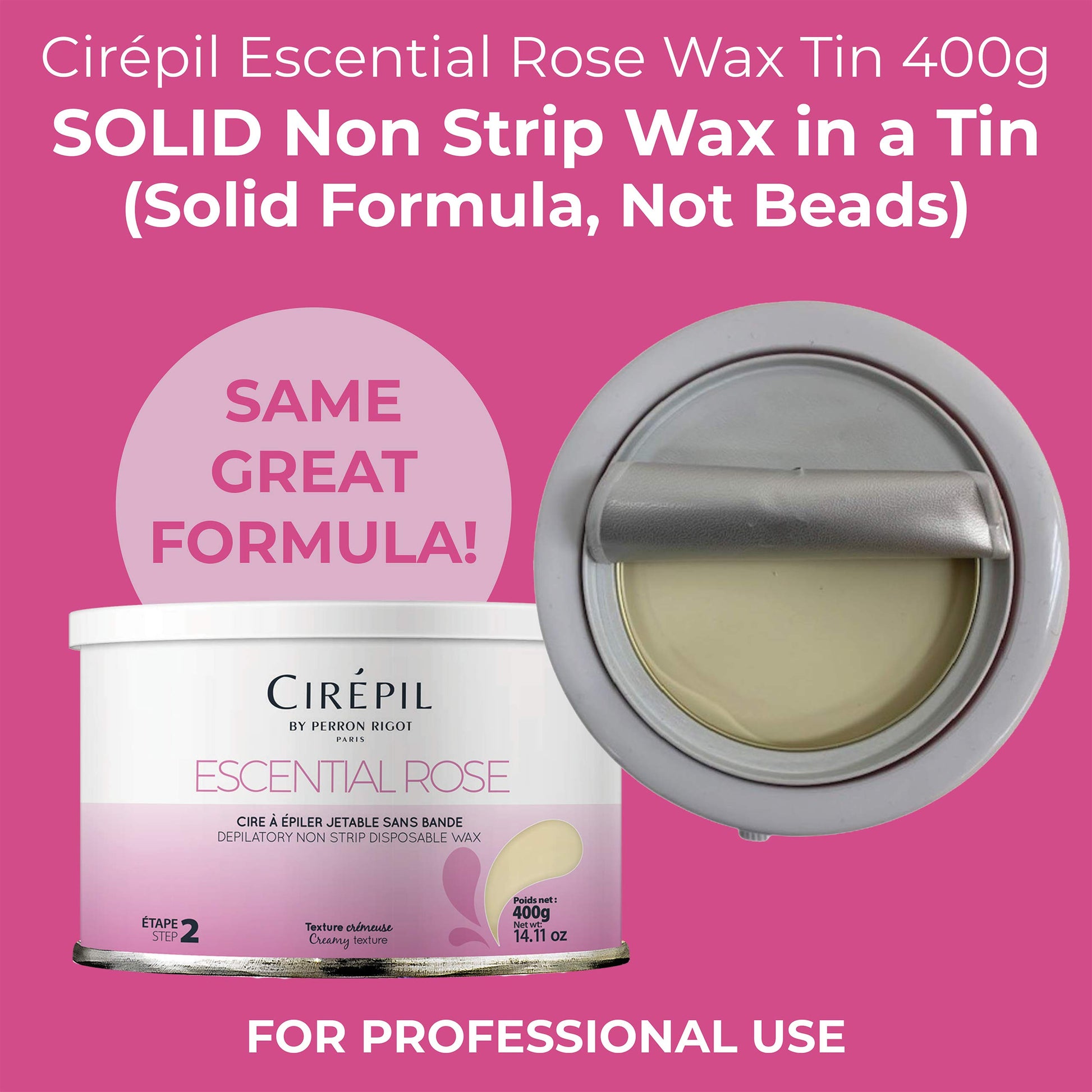 Violet Red Cirepil - Escential Rose - 400g / 14.11 oz Hard Wax Tin - Creamy Stripless Wax for Sensitive Areas - Effective on Short & Shaved Hair - Professional Body & Bikini Depilatory Refill