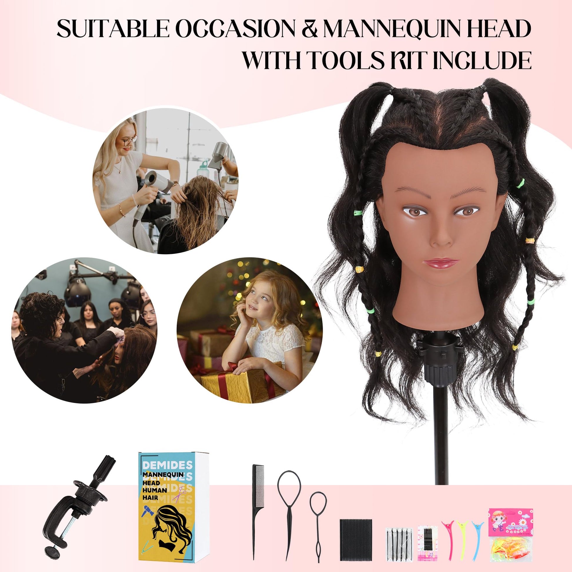 White Smoke Mannequin Head 100% Real Human Hair 16", Mannequin Head Human Hair Cosmetology Doll Head for Hair Styling, Manikin Head for Braiding With Clamp Holder