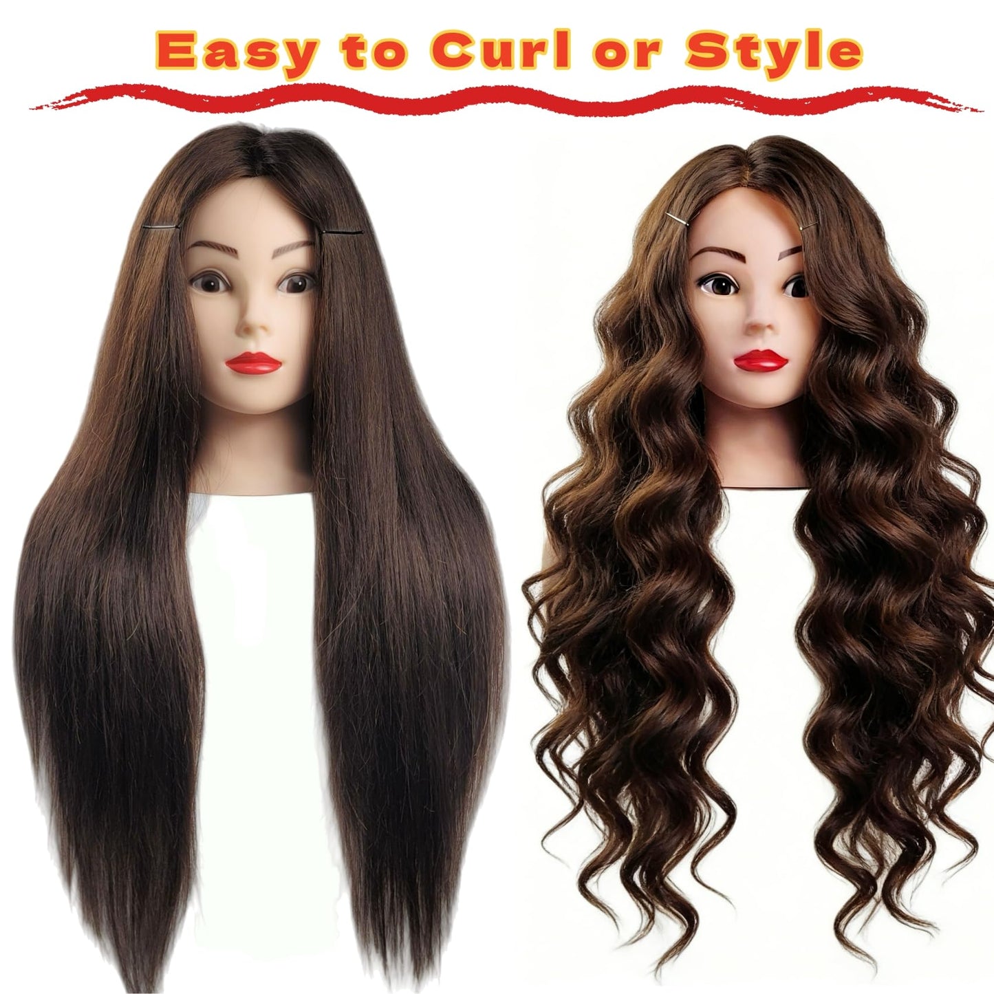 White Smoke Czrleaty 80% Real Human Hair Mannequin Head for Braiding - Manikin Head for Hair Styling Practice, 28" Professional Training Mannequin Head with Hair for Beauty School Students