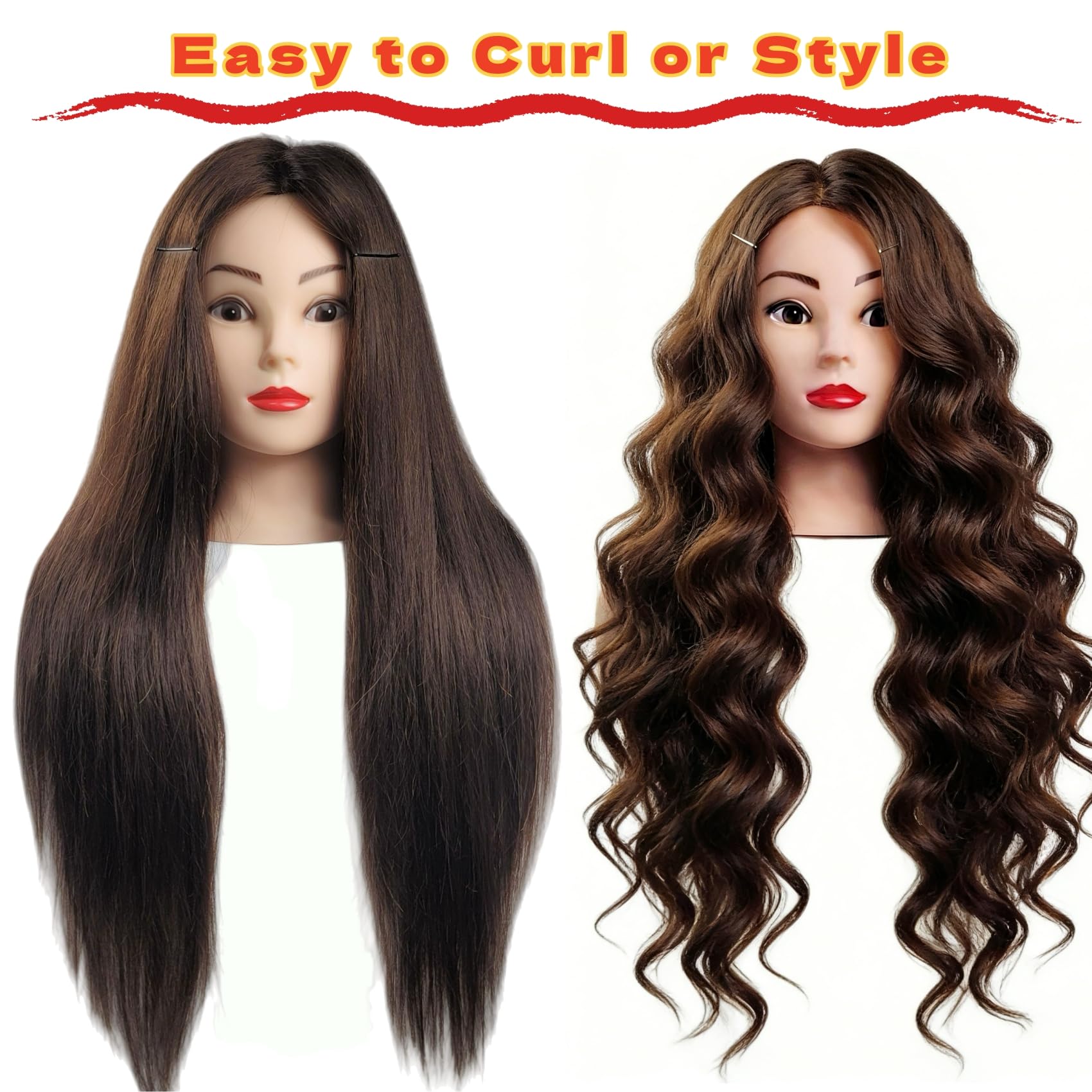 White Smoke Czrleaty 80% Real Human Hair Mannequin Head for Braiding - Manikin Head for Hair Styling Practice, 28" Professional Training Mannequin Head with Hair for Beauty School Students