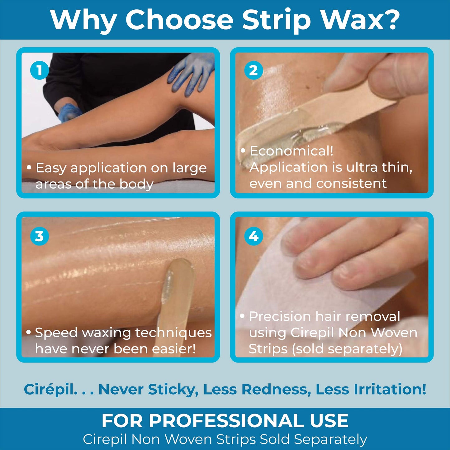 Light Blue Cirepil - Cristal Ocean - 400g / 14.11 oz Soft Wax Tin - Hypoallergenic, Rosin-Free Strip Wax for Sensitive Skin - Unscented Professional Hair Removal Refill for Legs, Arms, and Back