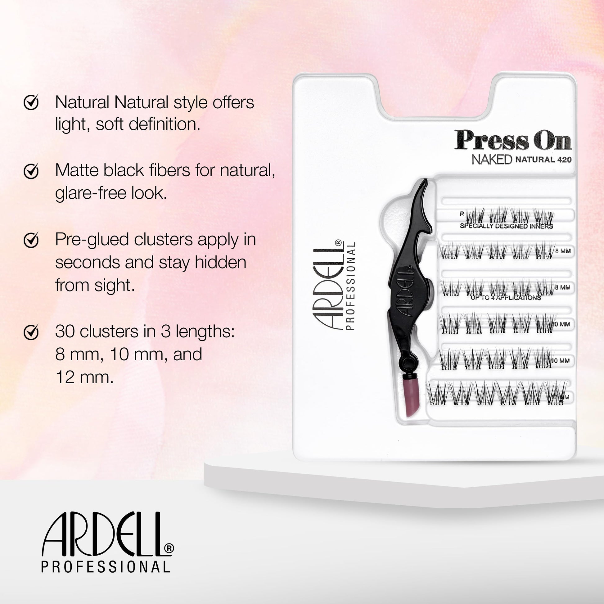 White Smoke Ardell Press On Lashes Underlash Extensions, Naked 420 – Pre-Glued Individual Lash Clusters, No Glue Needed Eyelashes Natural, Eyelash Clusters, DIY Lash Extensions, 30 ct