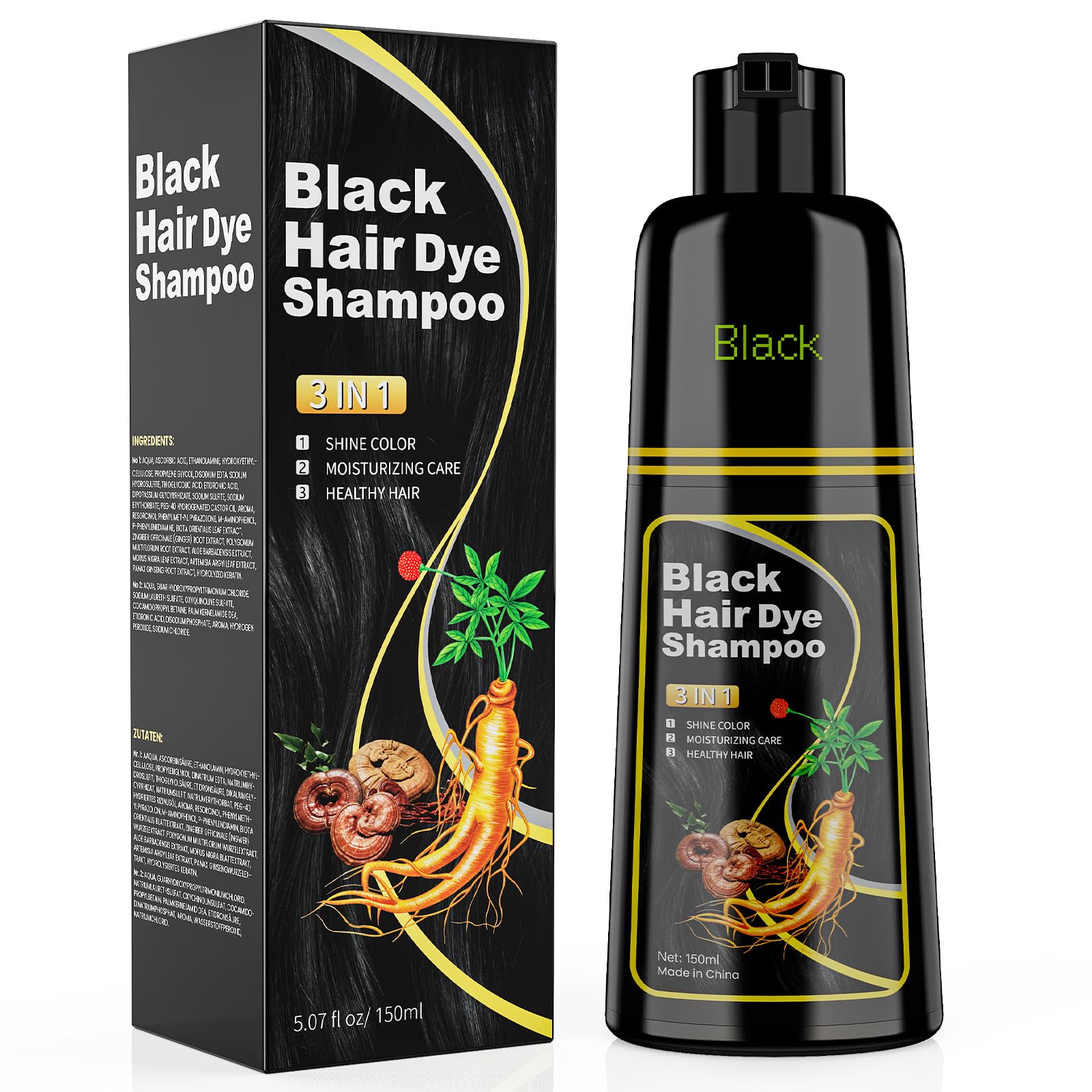White Smoke JUANCHI Black Hair Dye Shampoo 3 in 1, 150ML Hair Dye Shampoo for Women Men